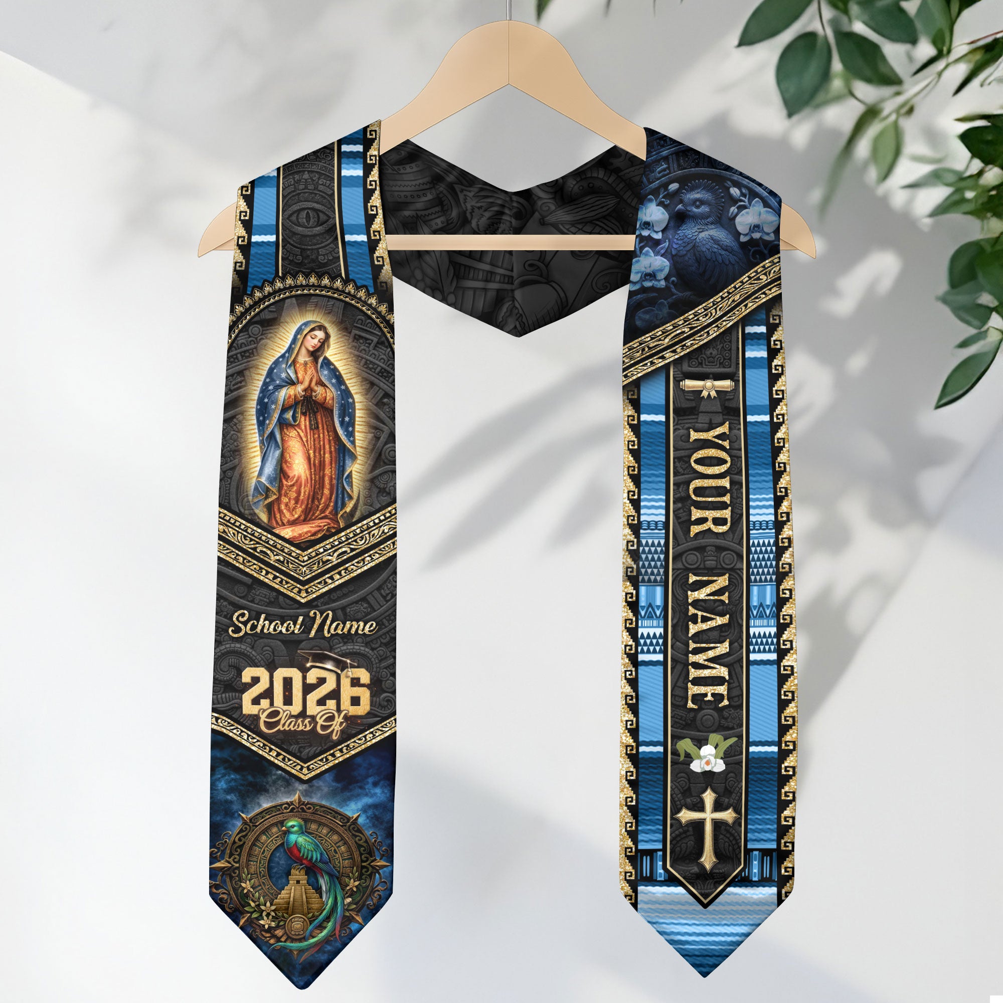 Guatemala Class of 2026 Graduation Stole Custom Name Guadalupe Cross Sash