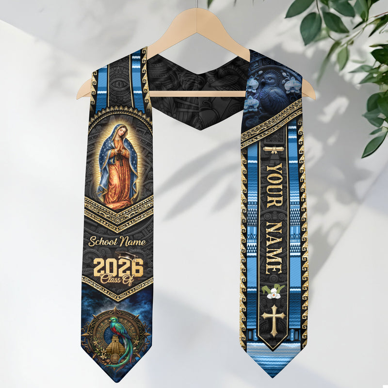 Guatemala Class of 2026 Graduation Stole Custom Name Guadalupe Cross Sash