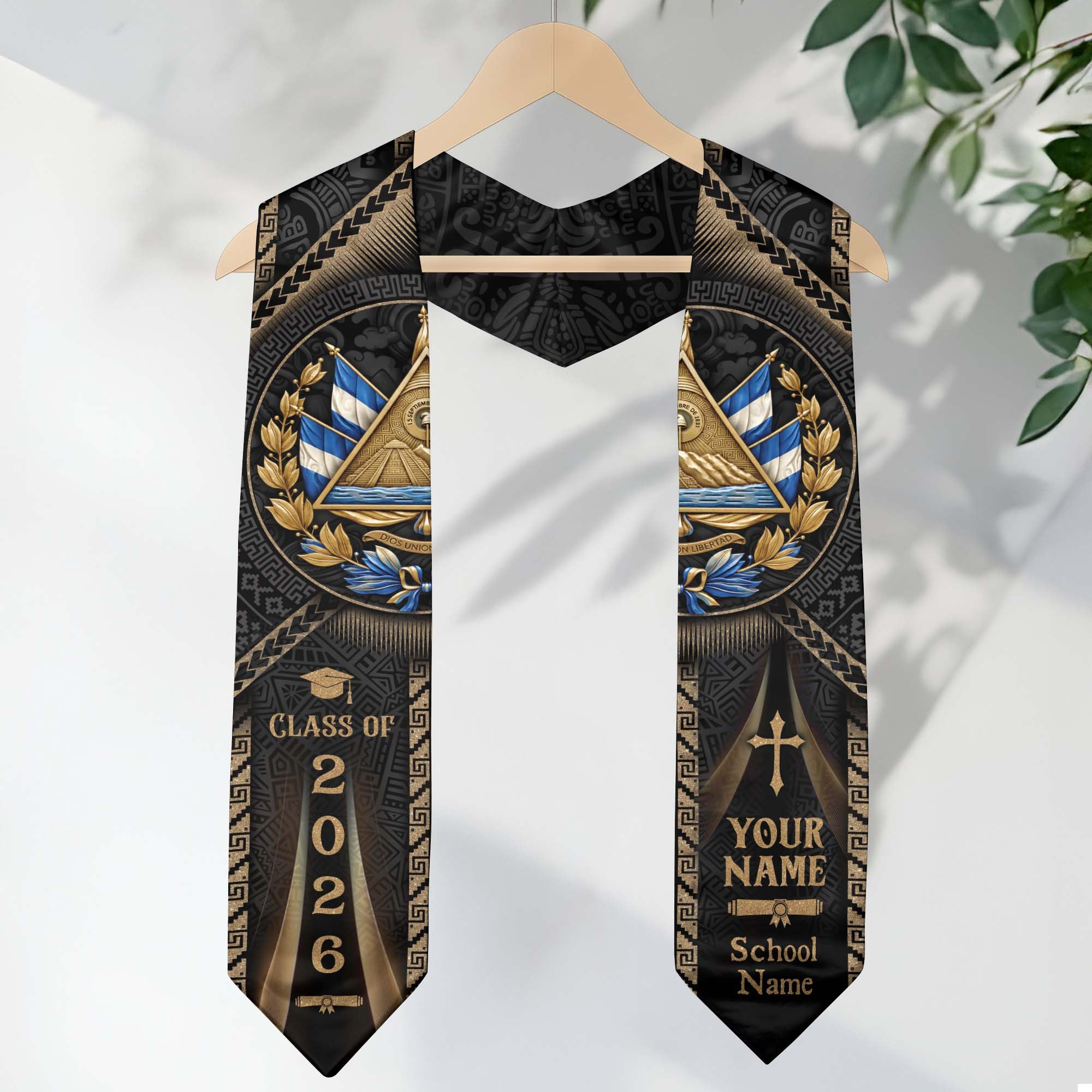 El Salvador Graduation Stole Class of 2026 - Personalized Coat of Arms Heritage Sash