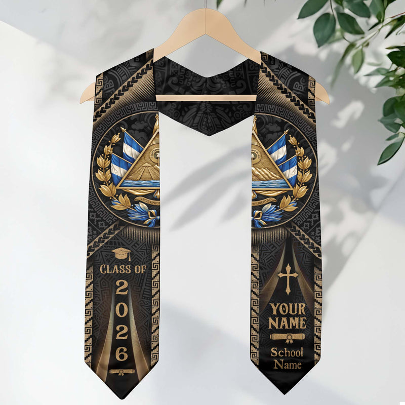 El Salvador Graduation Stole Class of 2026 - Personalized Coat of Arms Heritage Sash