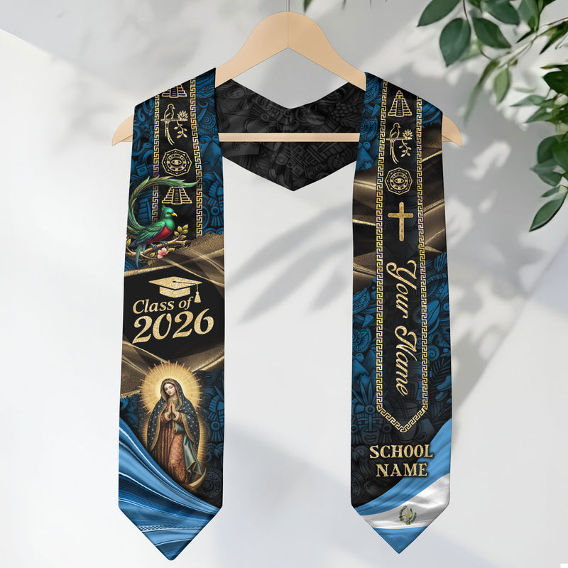 Custom Guatemala Graduation Stole 2026 - Personalized Name School Quetzal Maya Sash