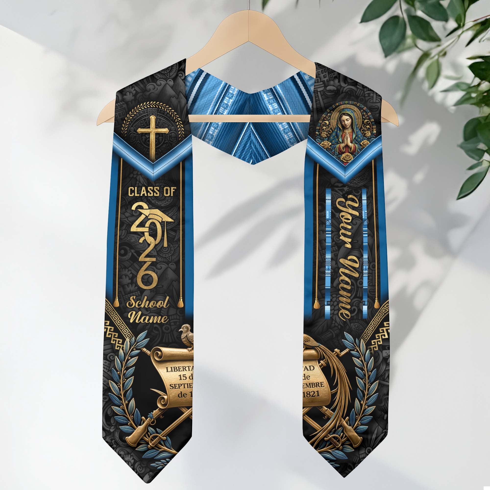 Custom Guatemala Stole 2026 - Personalized Name School Virgin Mary & Quetzal Sash