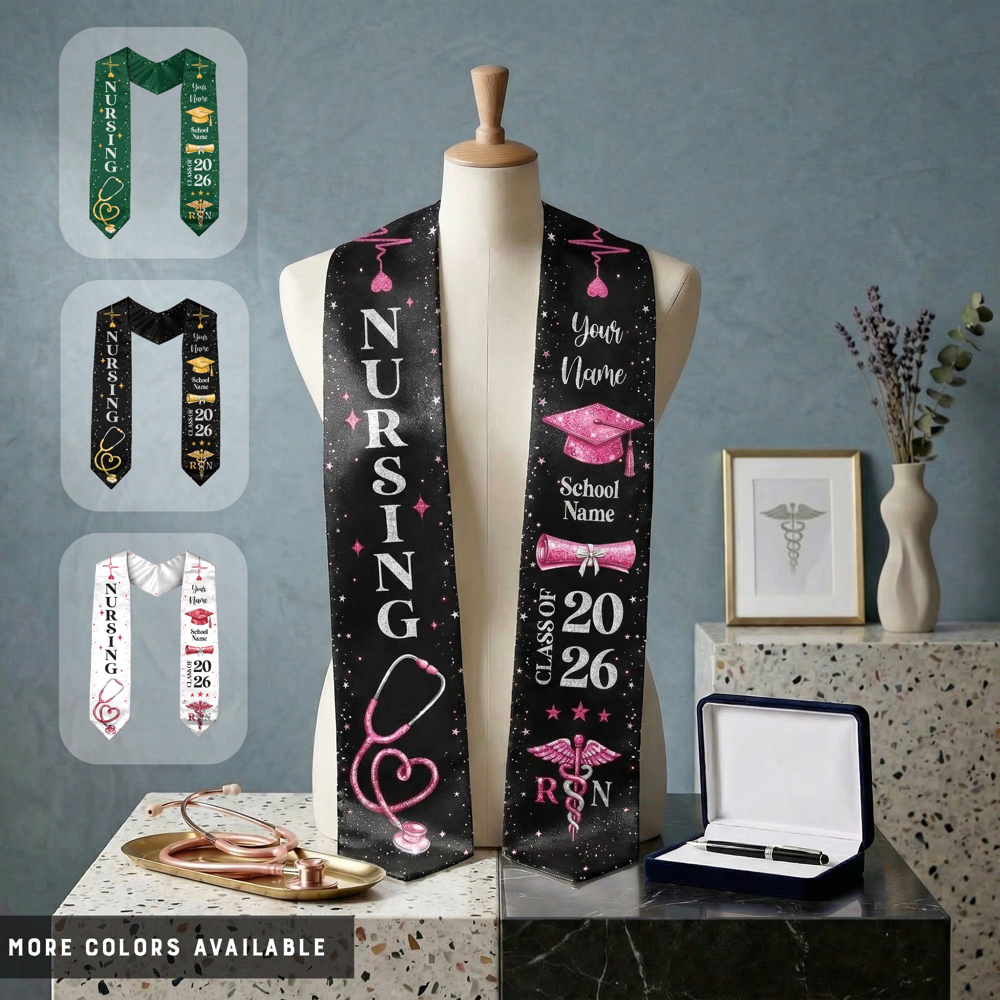 RN Nursing Graduation Stole, Class of 2026, Personalized Name and School, Heartbeat Design, Graduation Sash Gift