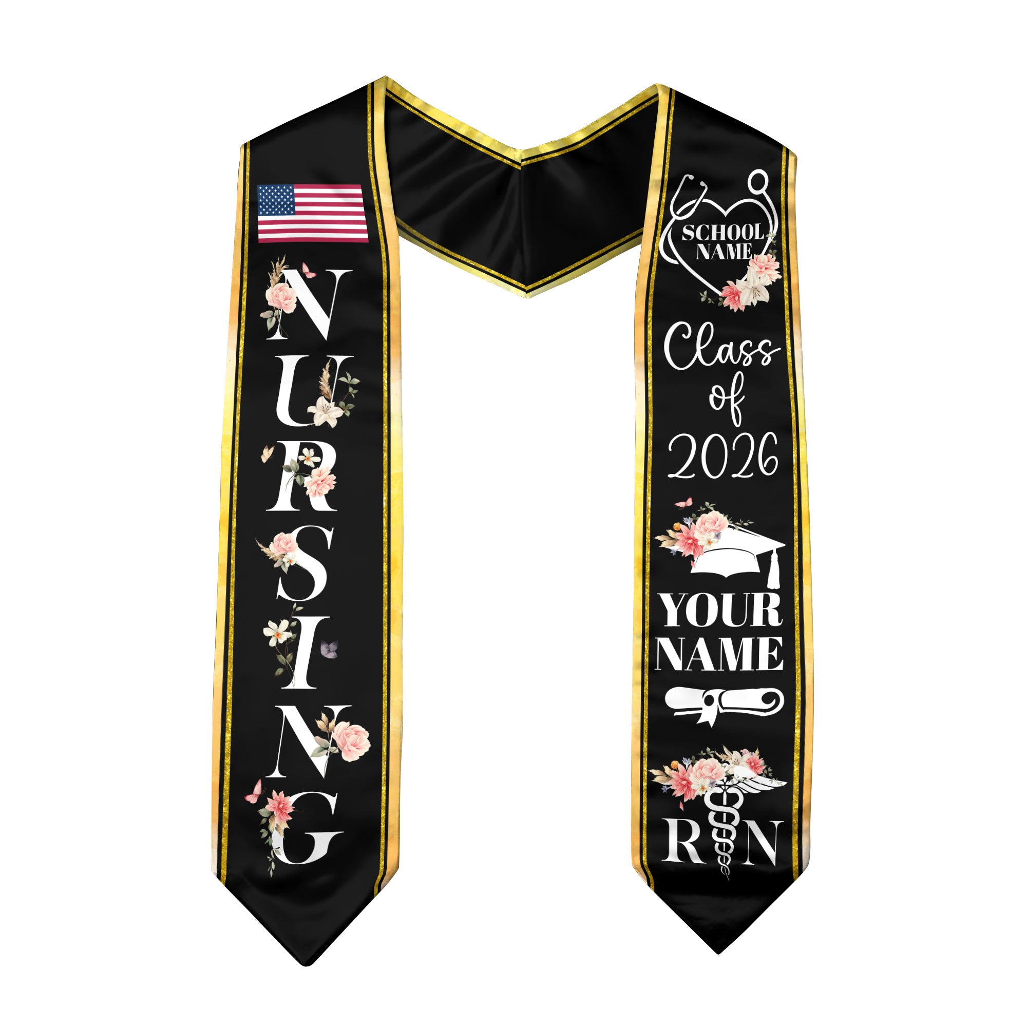 Customized Nursing Graduation Stole for RN Students, Professional Nurse Sash 2026