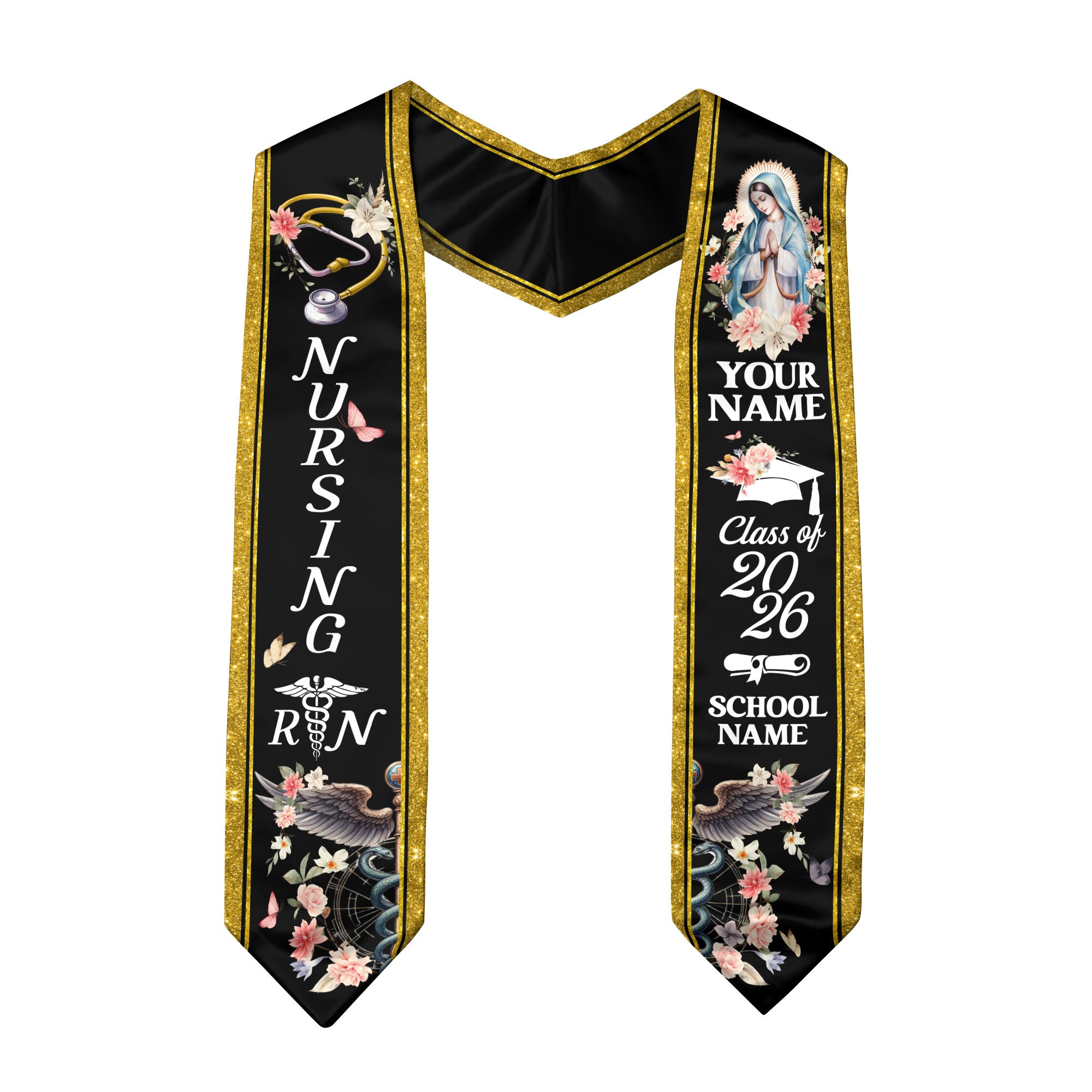 Customized RN and BSN Graduation Stole, Nursing Graduation Sash for Class of 2026