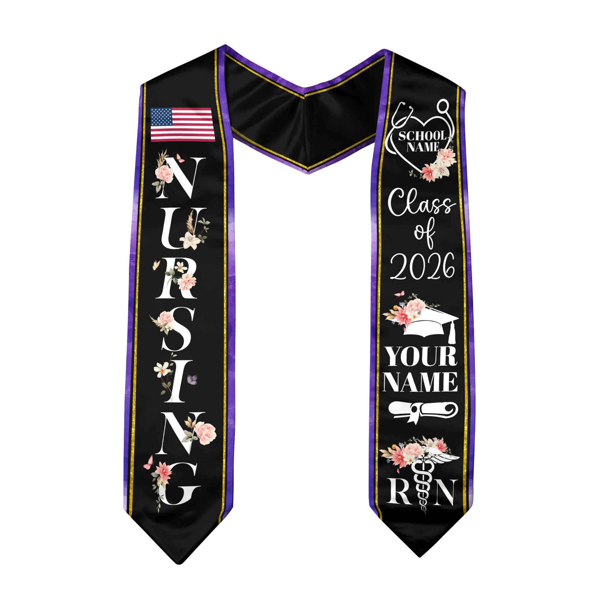 Customized Nursing Graduation Stole for RN Students, Professional Nurse Sash 2026