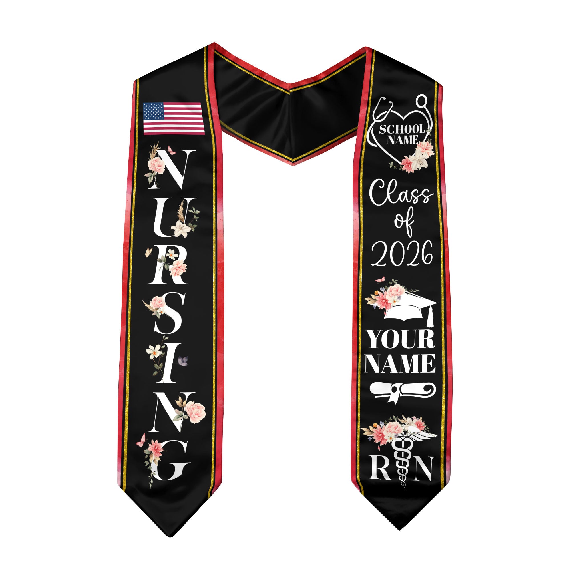 Customized Nursing Graduation Stole for RN Students, Professional Nurse Sash 2026