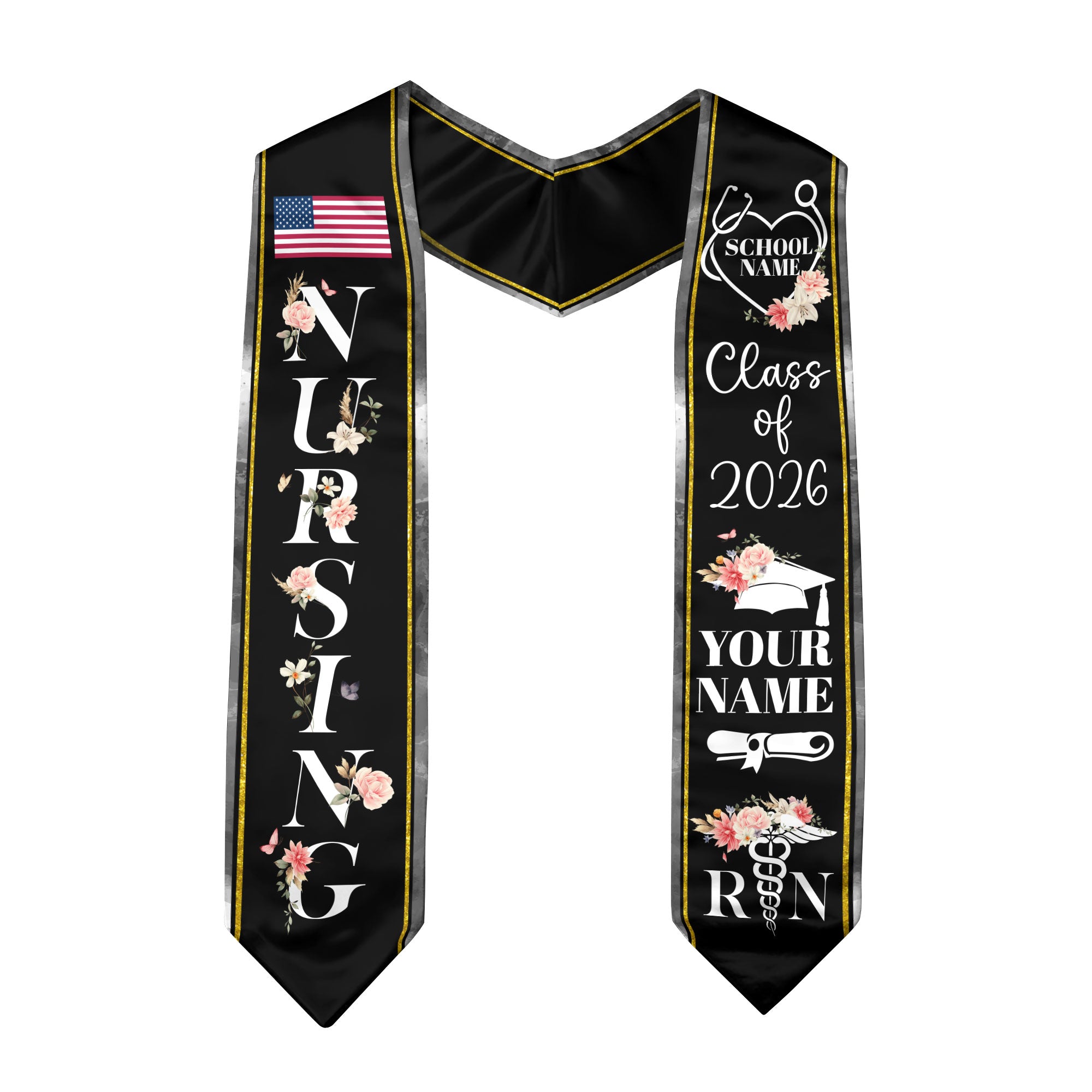 Customized Nursing Graduation Stole for RN Students, Professional Nurse Sash 2026
