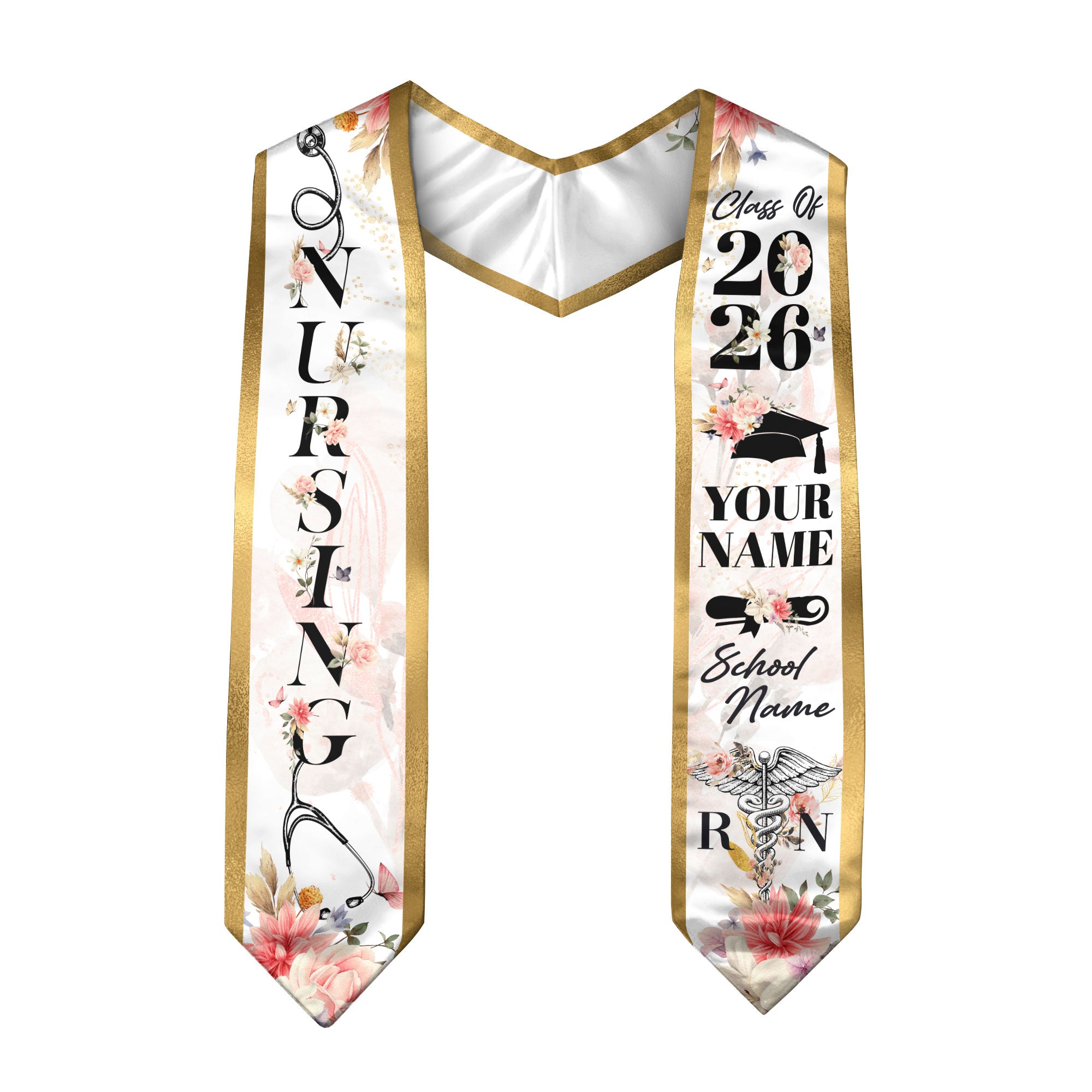 Custom RN Graduation Stole 2026, Nursing Stole Sash for Nurses, Class of 2026 Gift