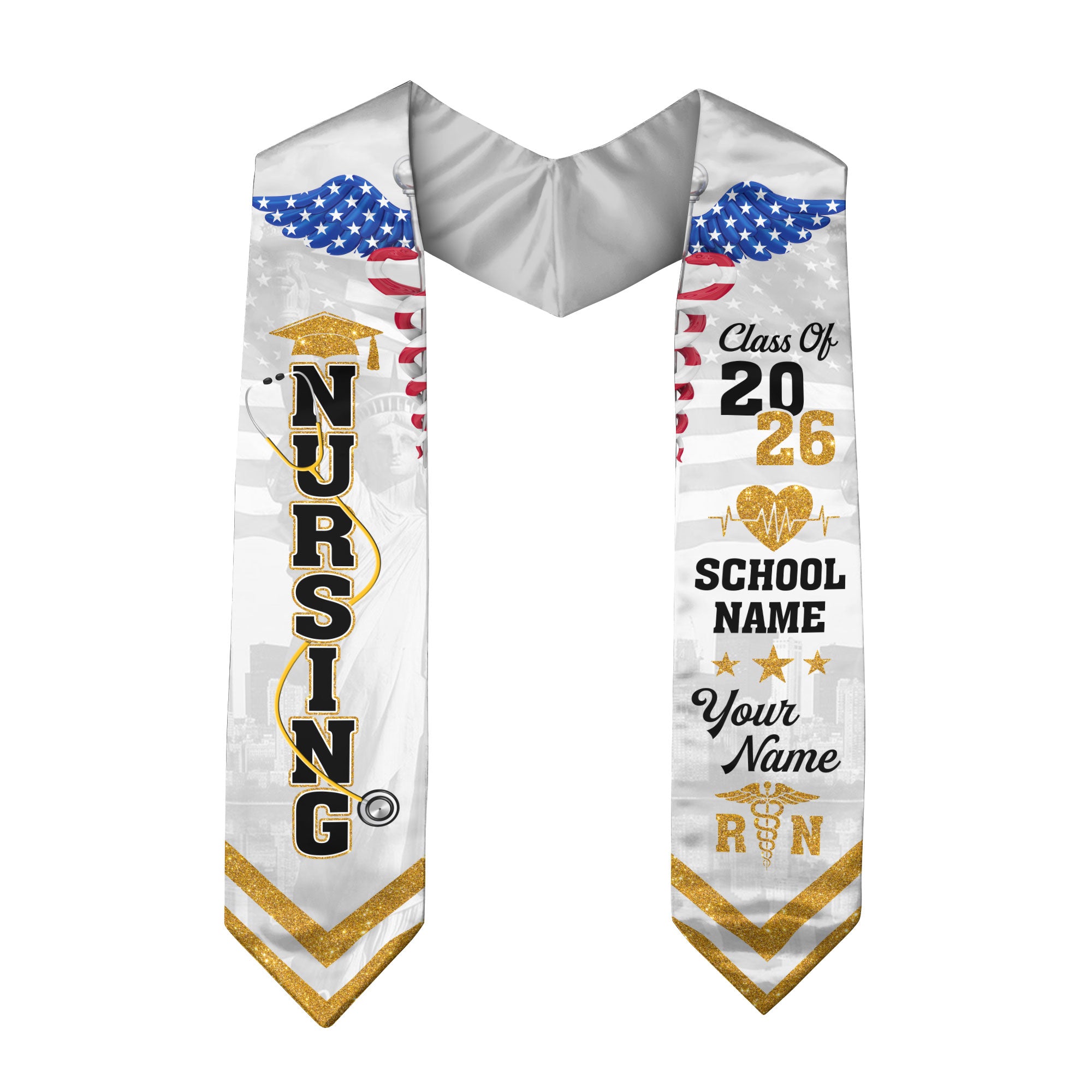 Customized Nursing Graduation Sash for RN Graduates, BSN Nurse Stole Class of 2026
