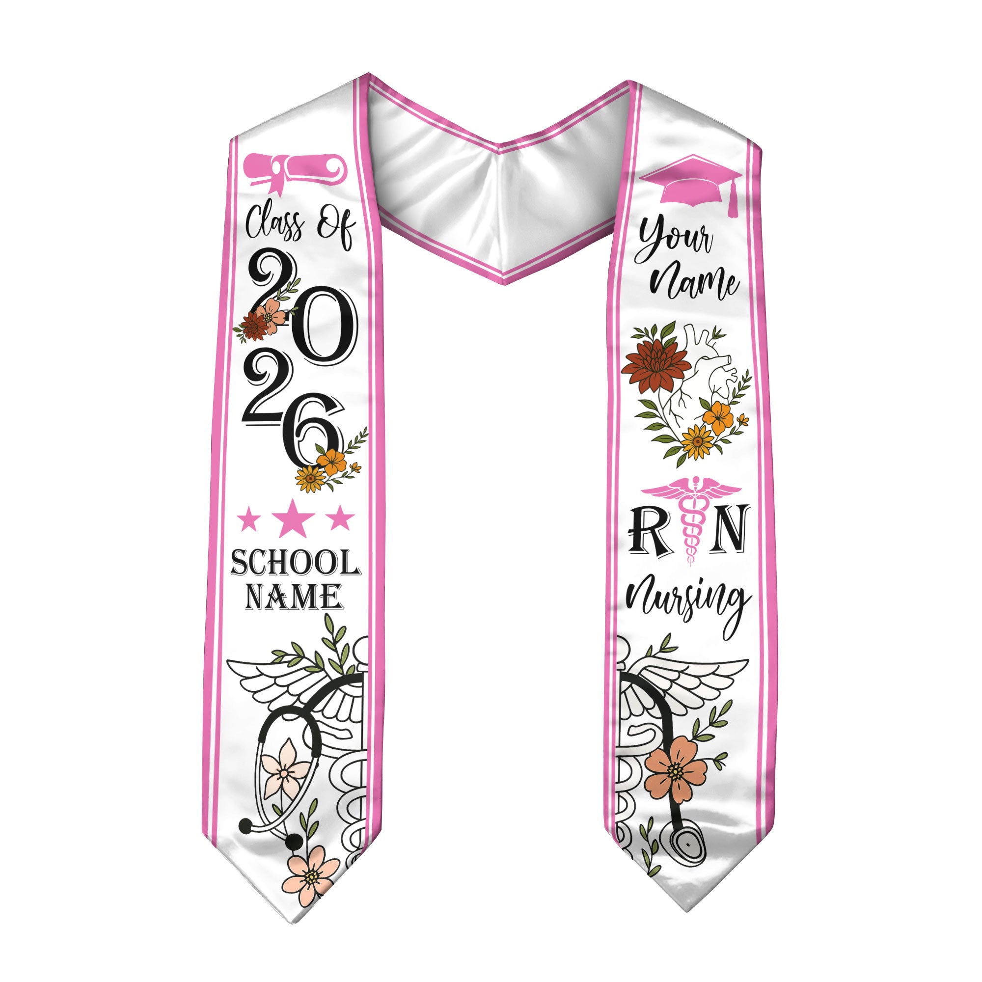 RN Nurse Graduation Sash 2026, Custom Nursing Stole, BSN Stole for Class of 2026