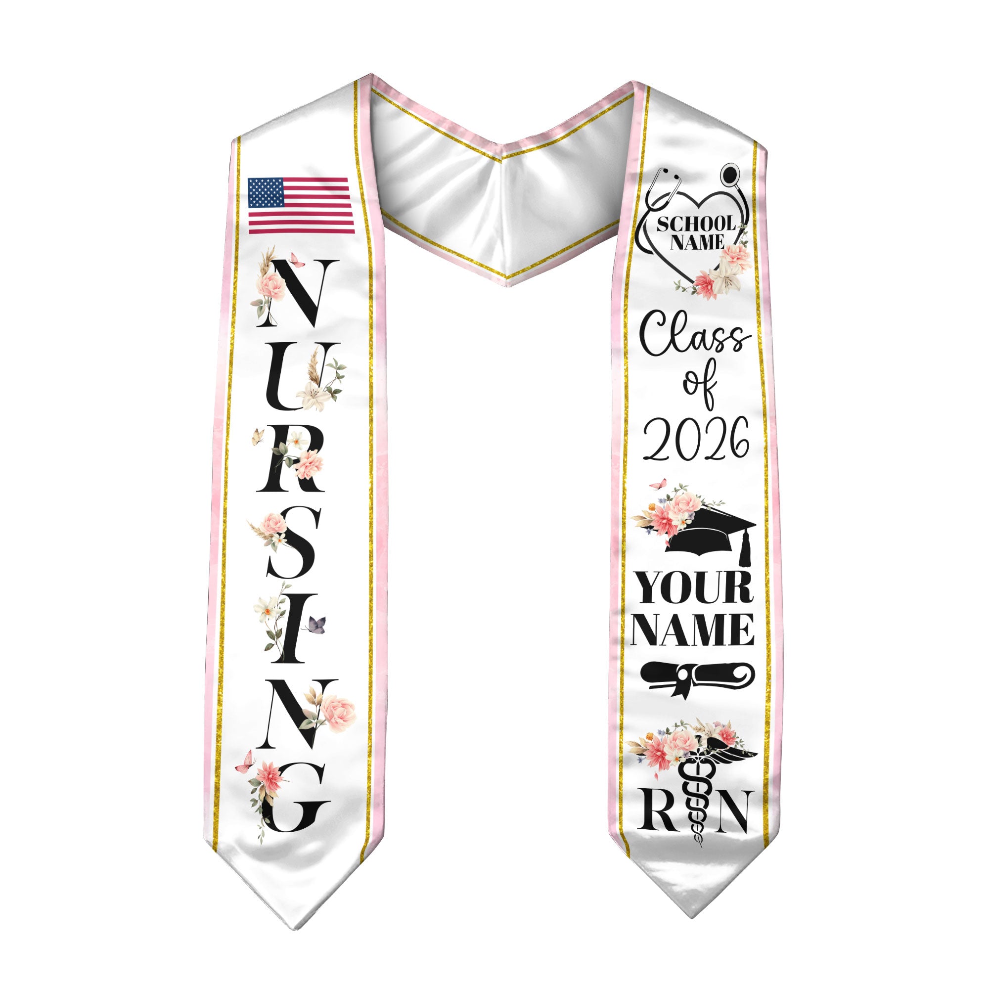 Customized Nursing Graduation Stole for RN Students, Professional Nurse Sash 2026