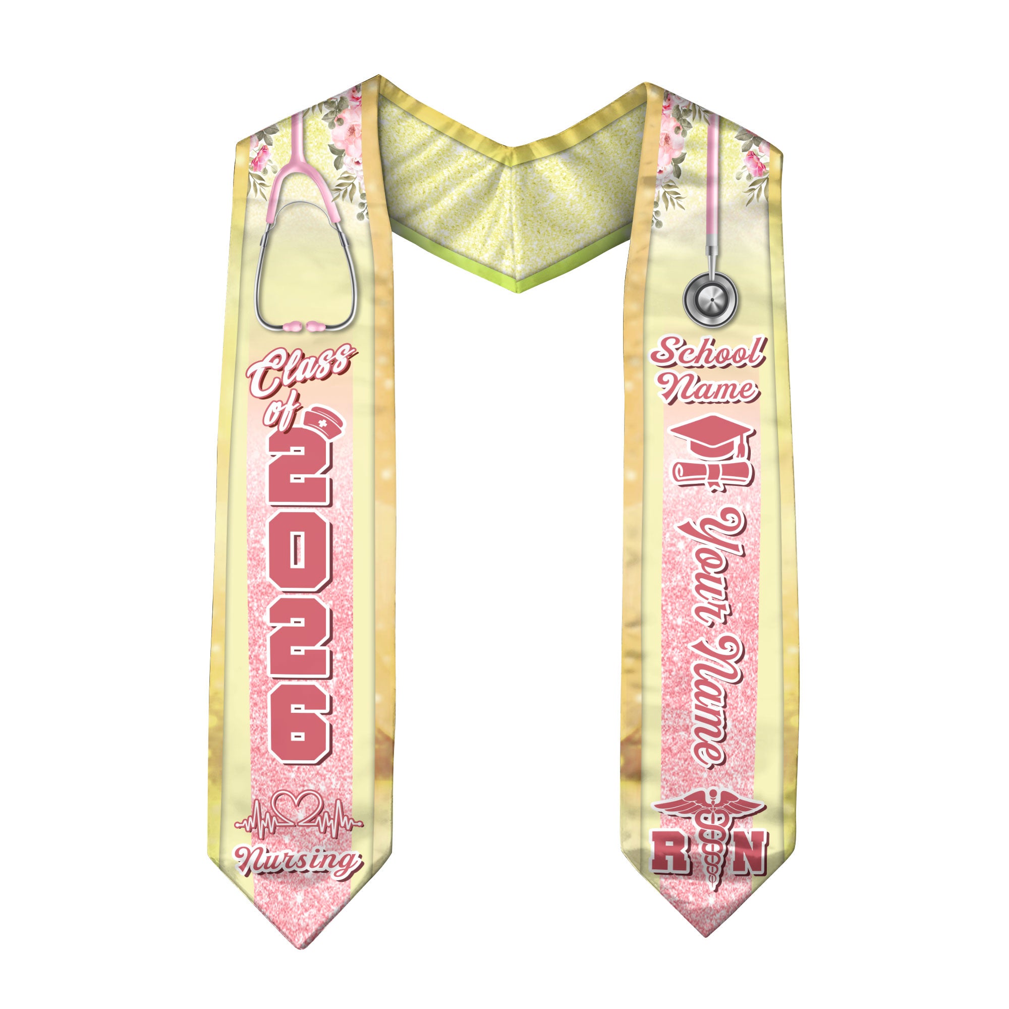 Customized RN and BSN Nursing Graduation Stole, Elegant Nurse Sash for Class of 2026