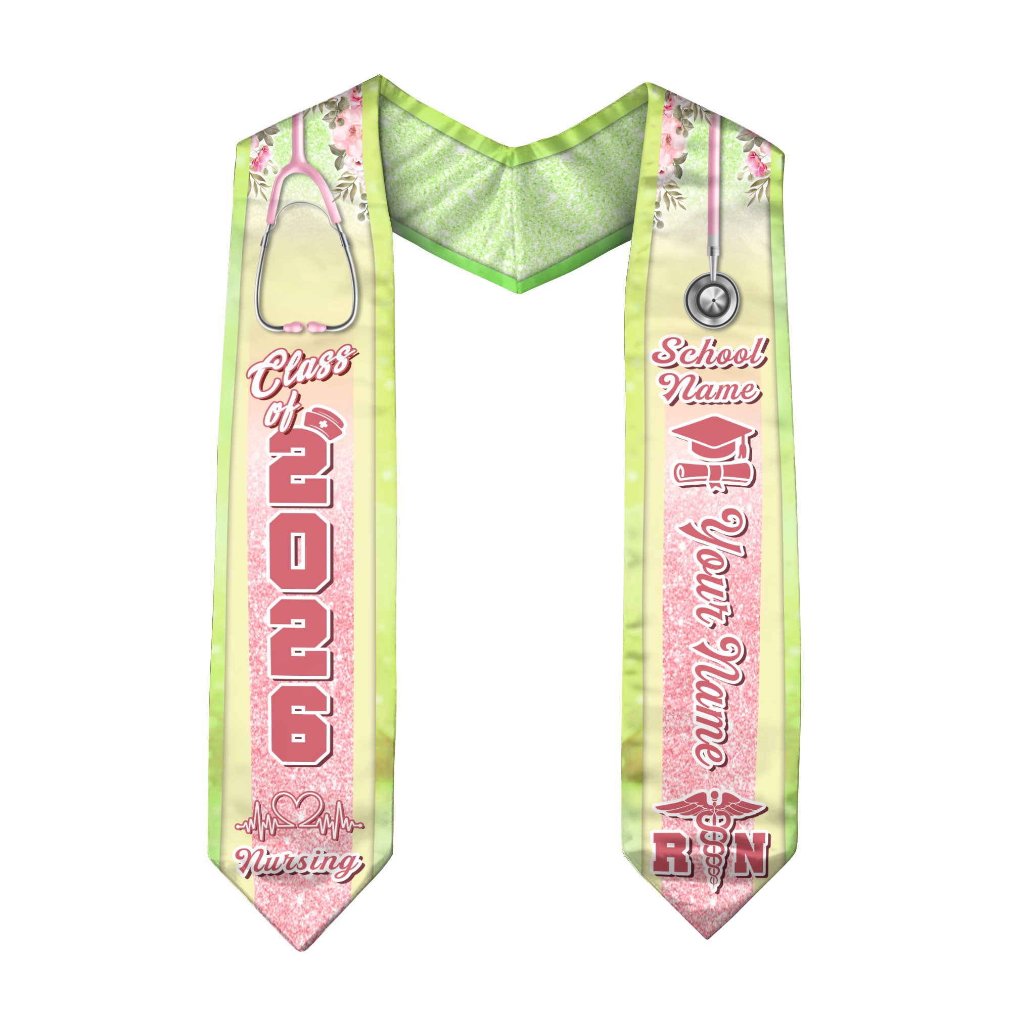 Customized RN and BSN Nursing Graduation Stole, Elegant Nurse Sash for Class of 2026