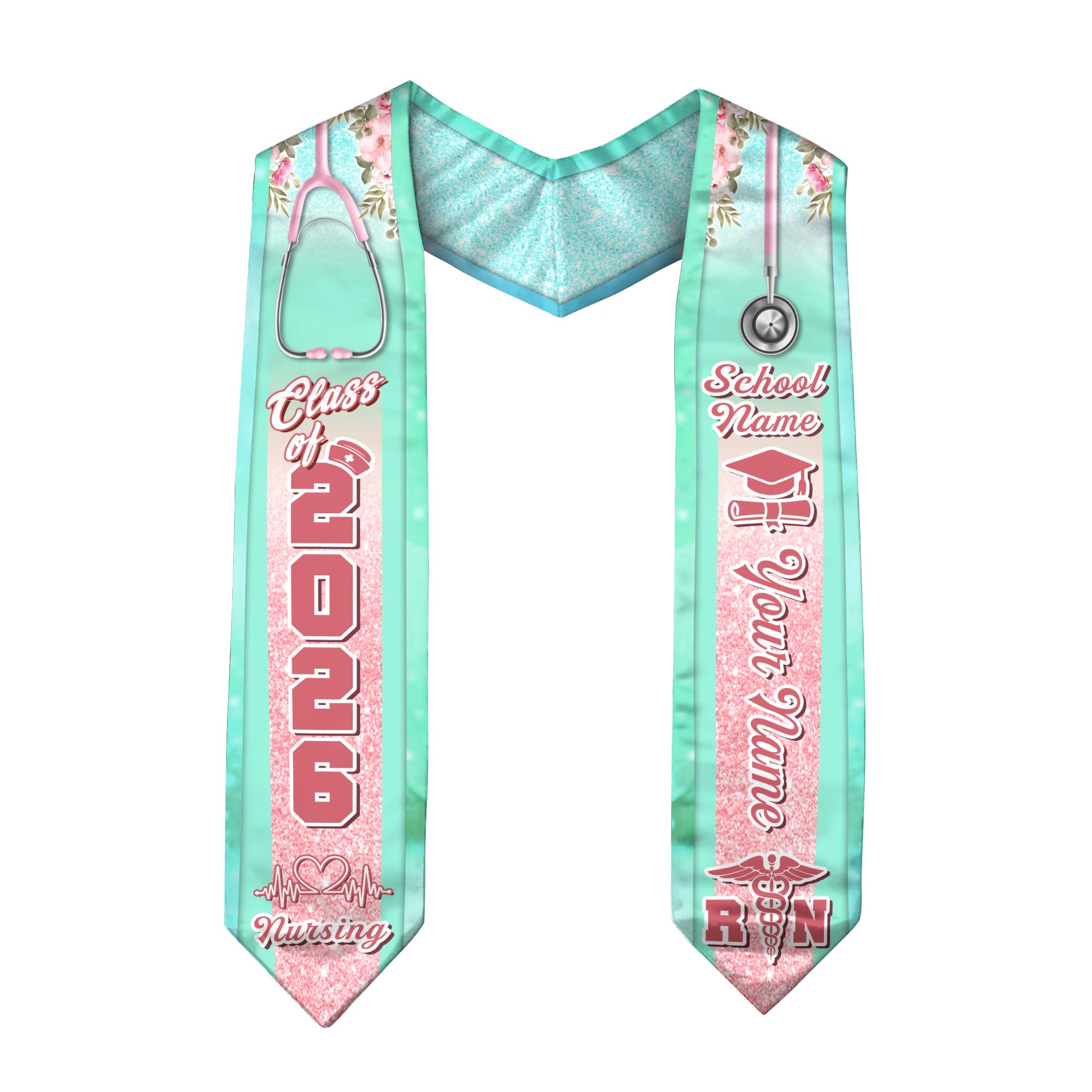 Customized RN and BSN Nursing Graduation Stole, Elegant Nurse Sash for Class of 2026
