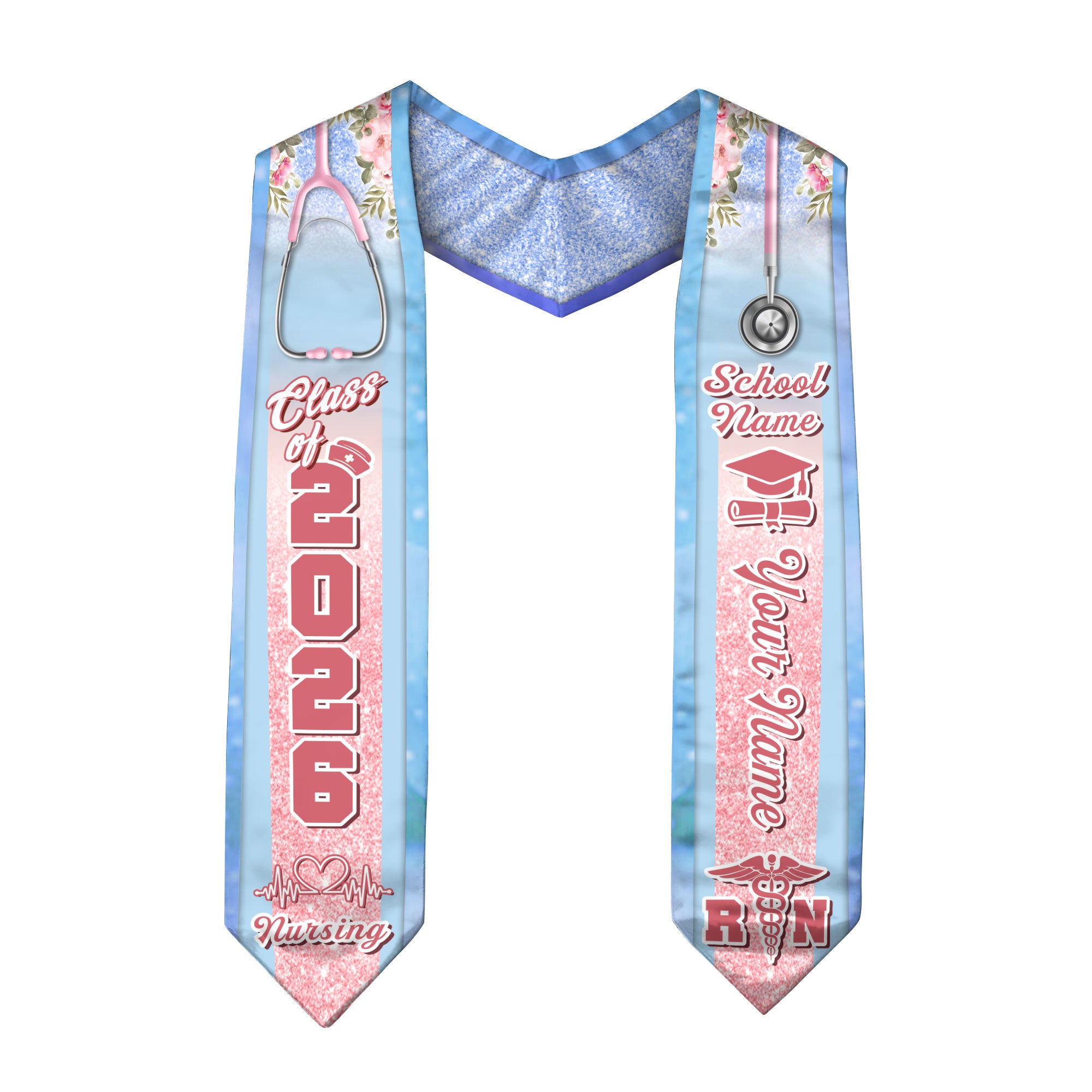 Customized RN and BSN Nursing Graduation Stole, Elegant Nurse Sash for Class of 2026