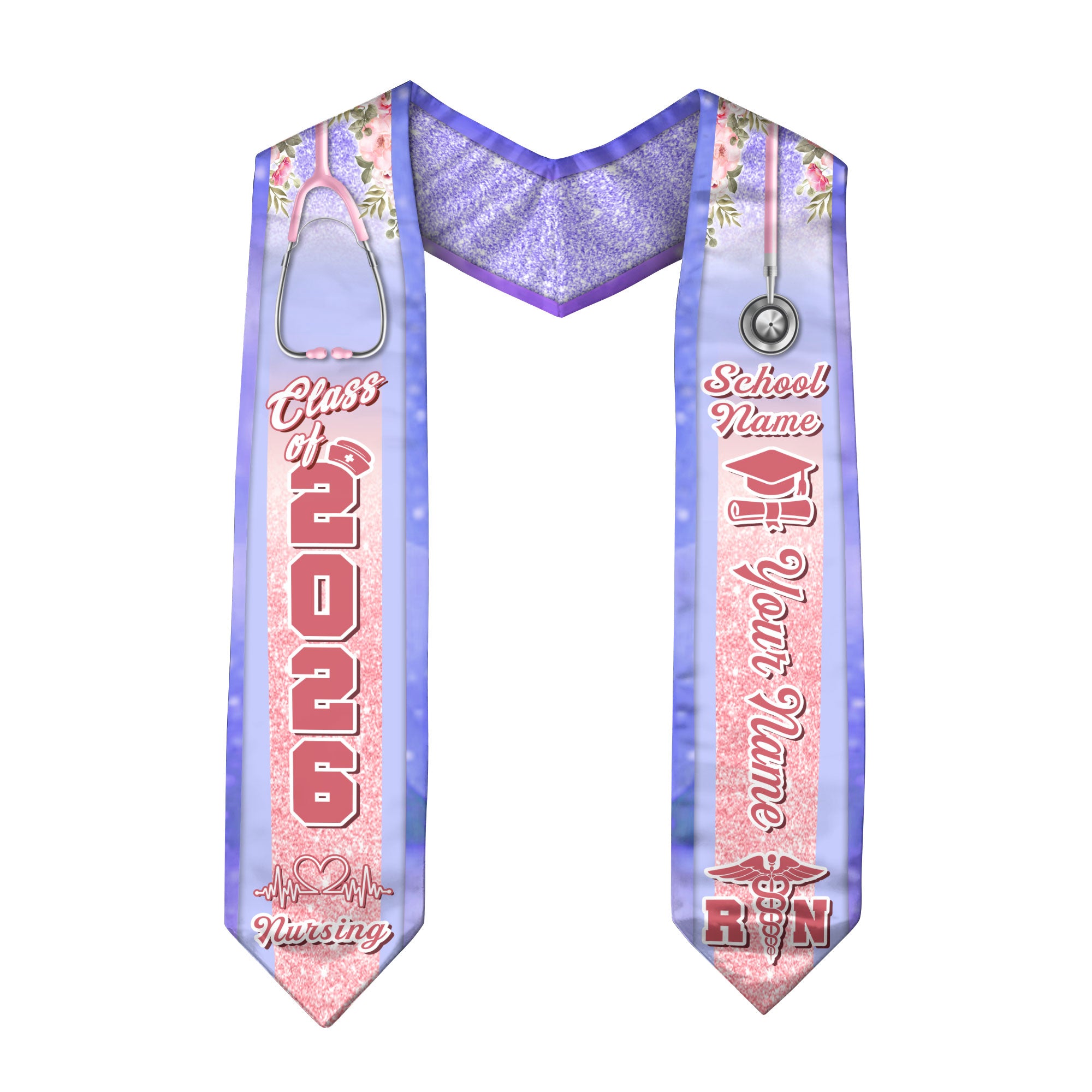 Customized RN and BSN Nursing Graduation Stole, Elegant Nurse Sash for Class of 2026