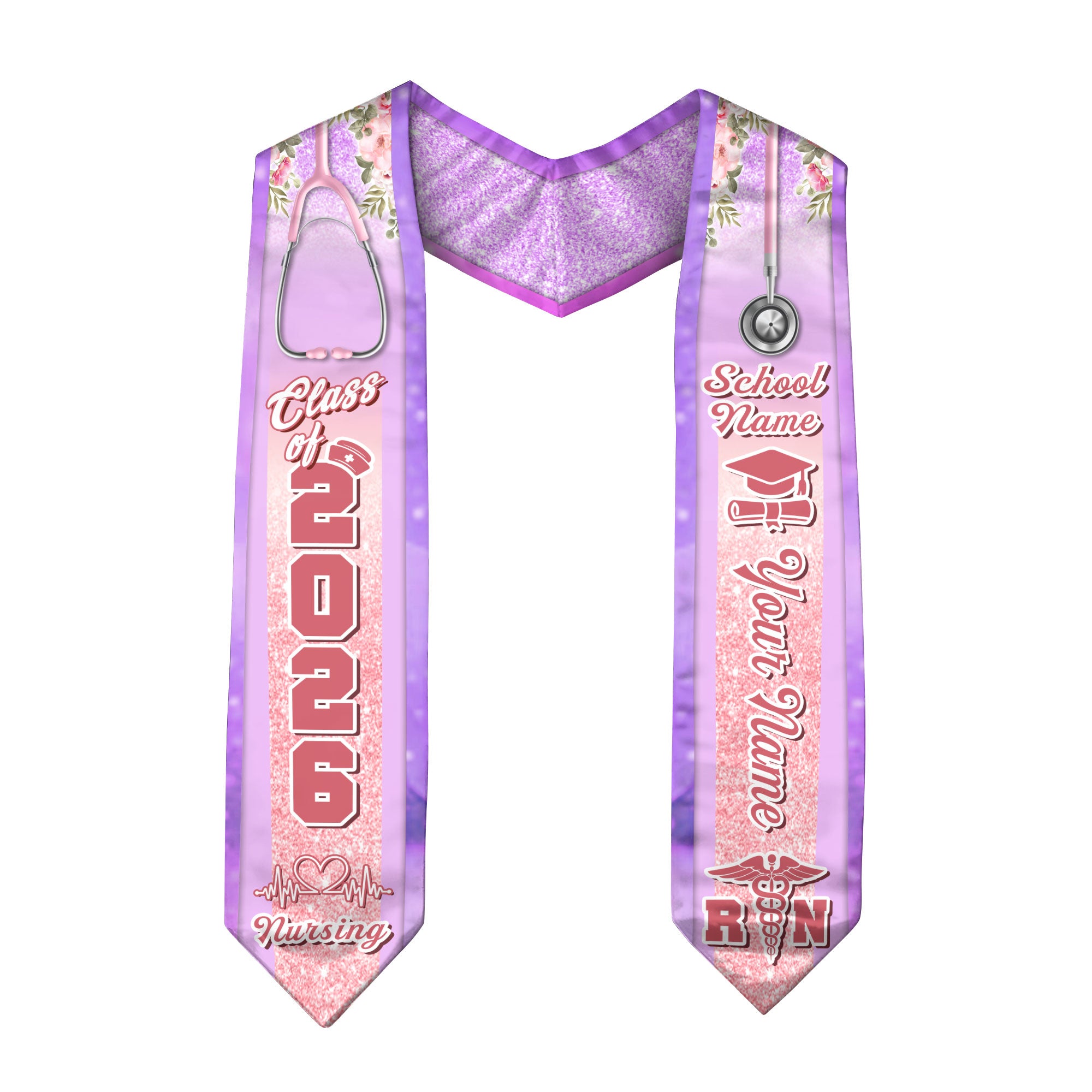 Customized RN and BSN Nursing Graduation Stole, Elegant Nurse Sash for Class of 2026