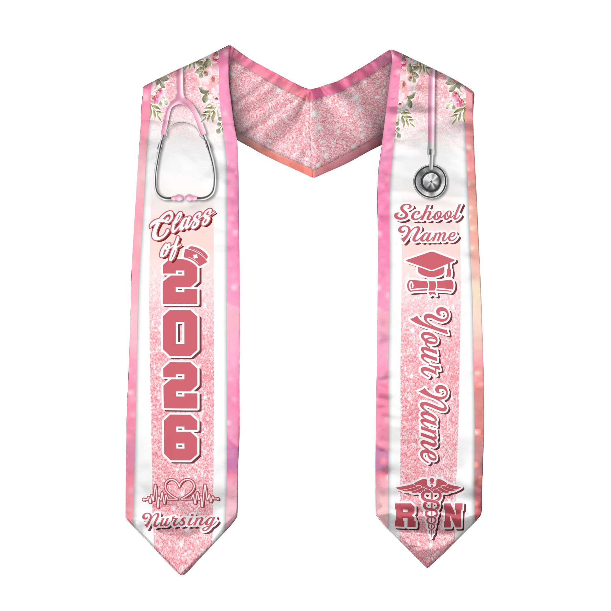 Customized RN and BSN Nursing Graduation Stole, Elegant Nurse Sash for Class of 2026