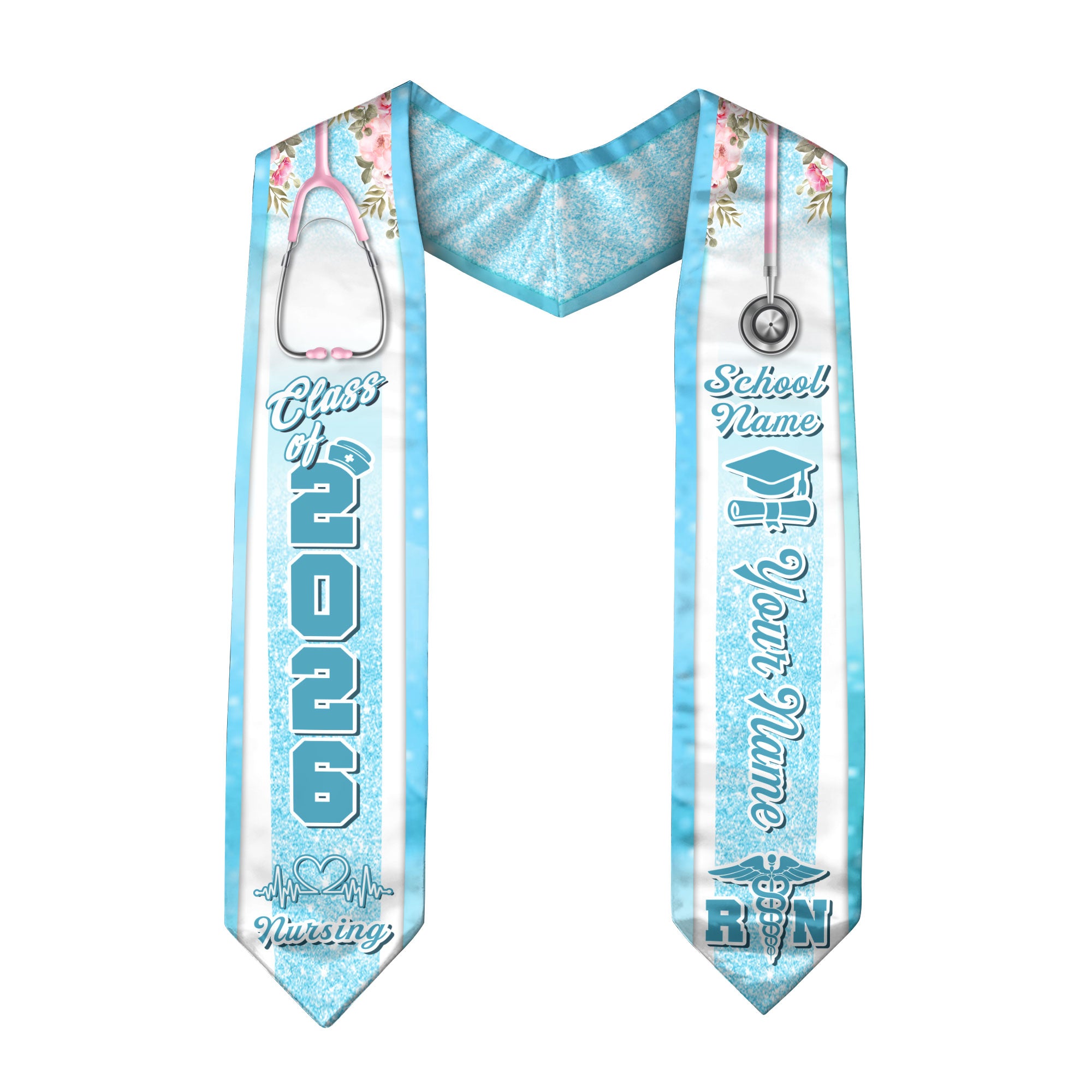 Customized RN and BSN Nursing Graduation Stole, Elegant Nurse Sash for Class of 2026