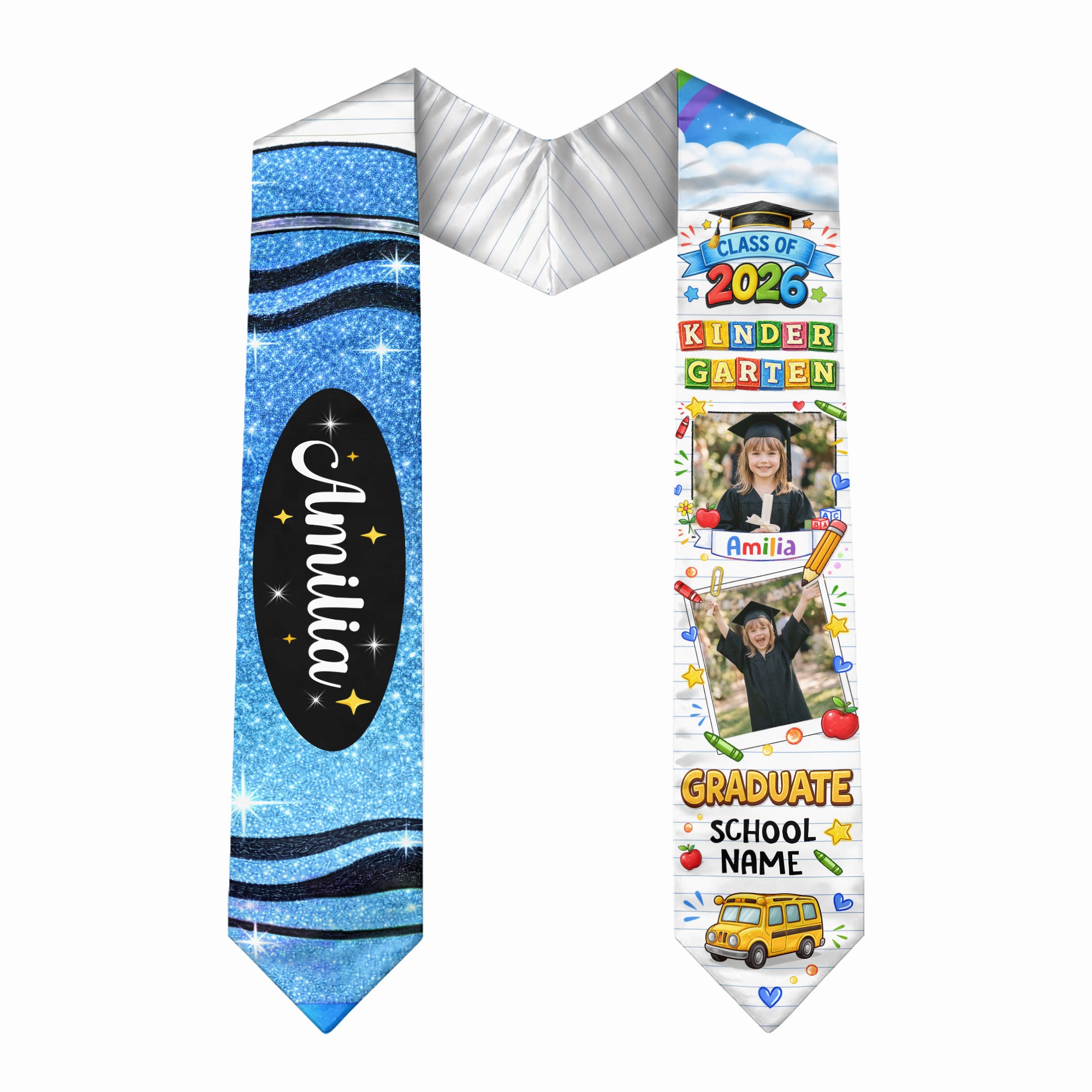 Custom Photo Graduation Stole for Kids - Personalized Class of 2026 Sash