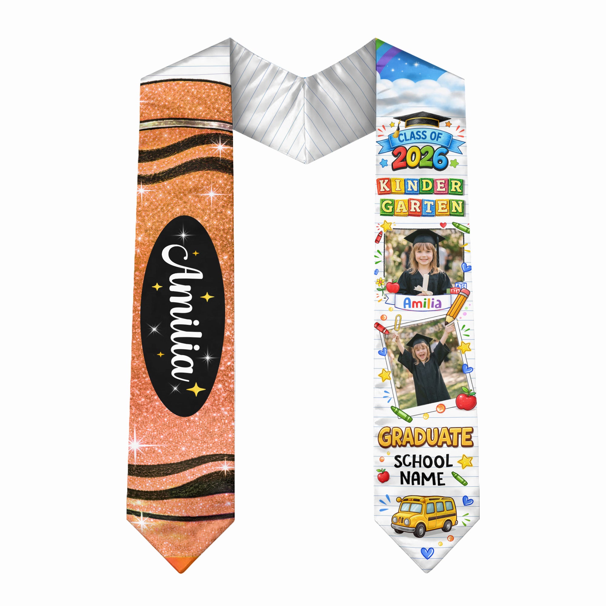 Custom Photo Graduation Stole for Kids - Personalized Class of 2026 Sash