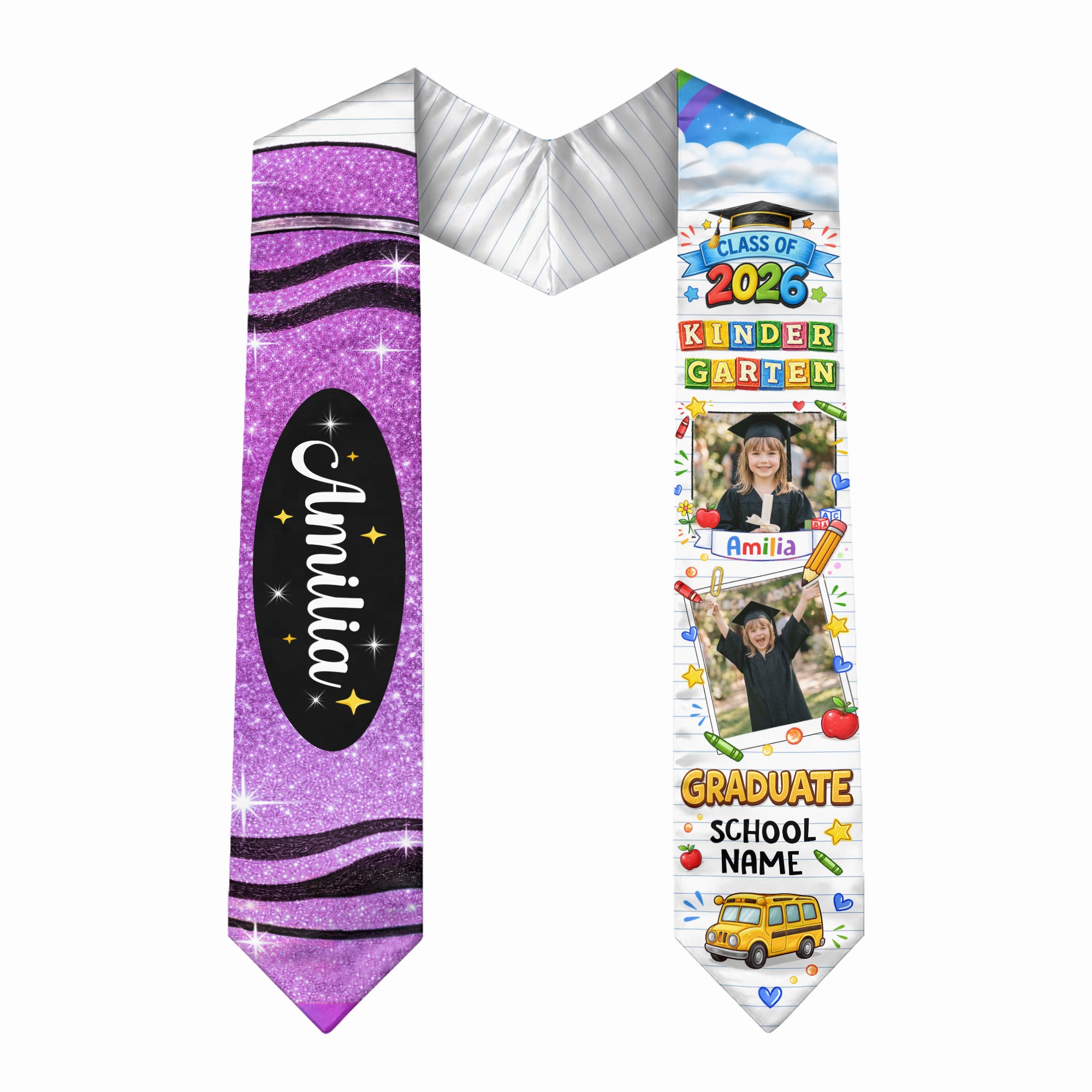 Custom Photo Graduation Stole for Kids - Personalized Class of 2026 Sash