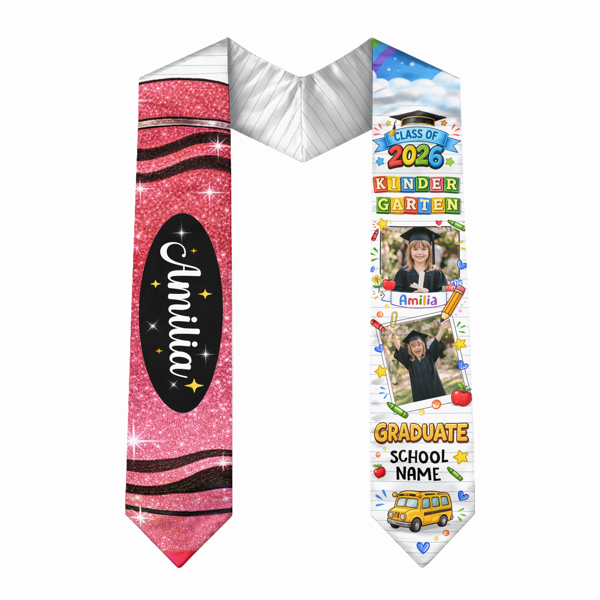 Custom Photo Graduation Stole for Kids - Personalized Class of 2026 Sash