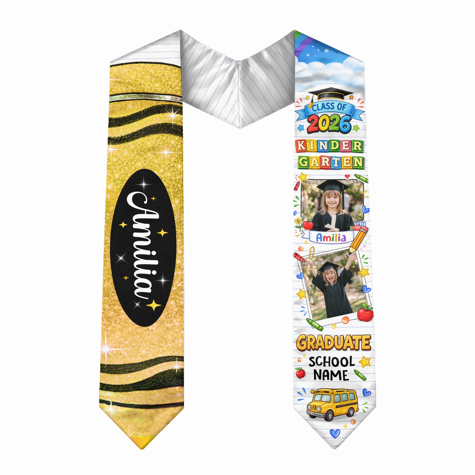 Custom Photo Graduation Stole for Kids - Personalized Class of 2026 Sash
