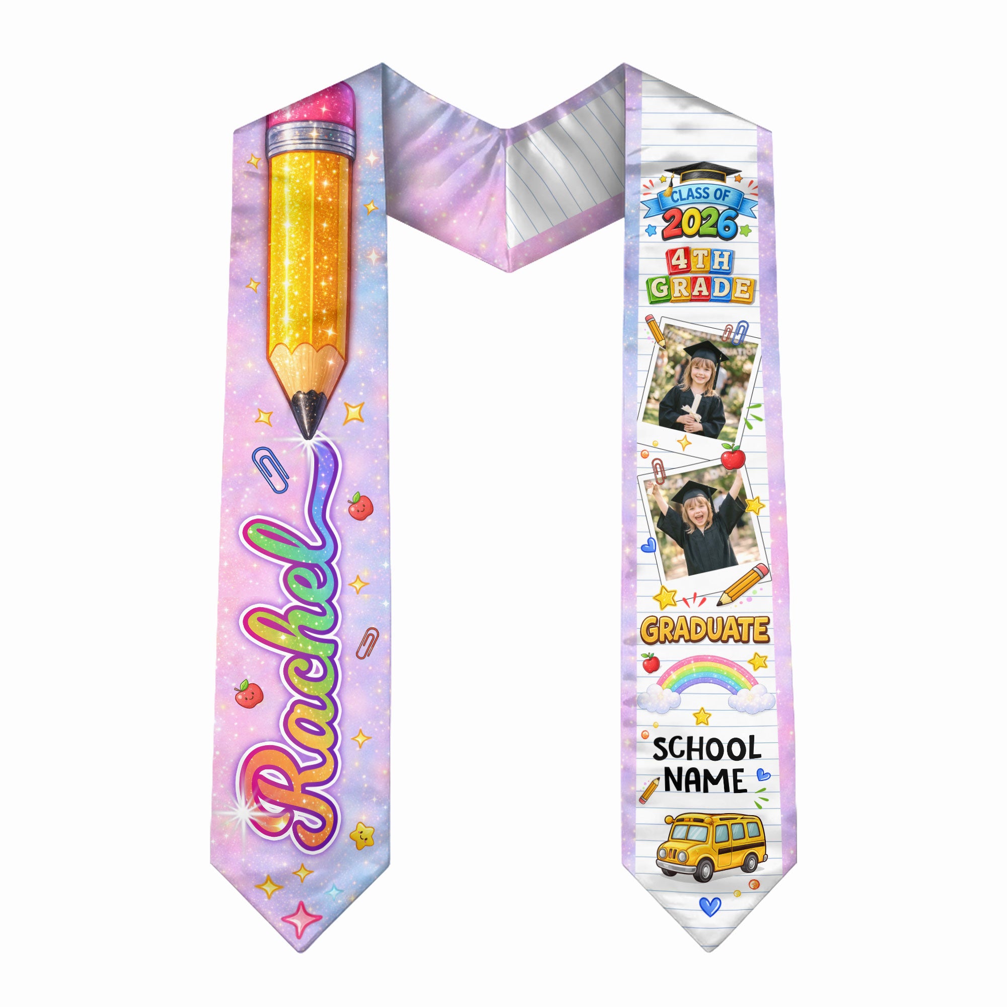 Personalized Kids Graduation Stole - Custom Photo & School Name Star 2026 Sash