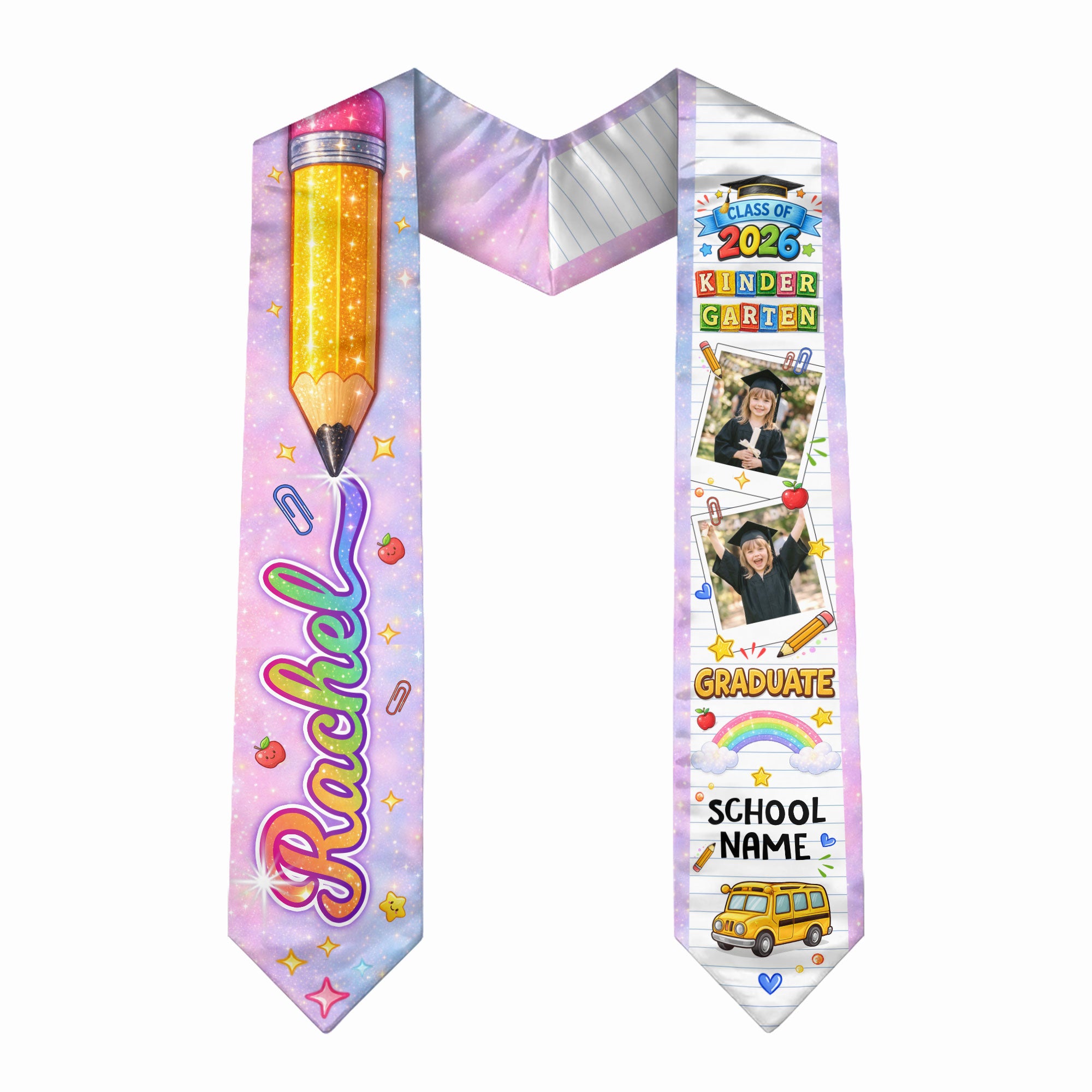 Personalized Kids Graduation Stole - Custom Photo & School Name Star 2026 Sash