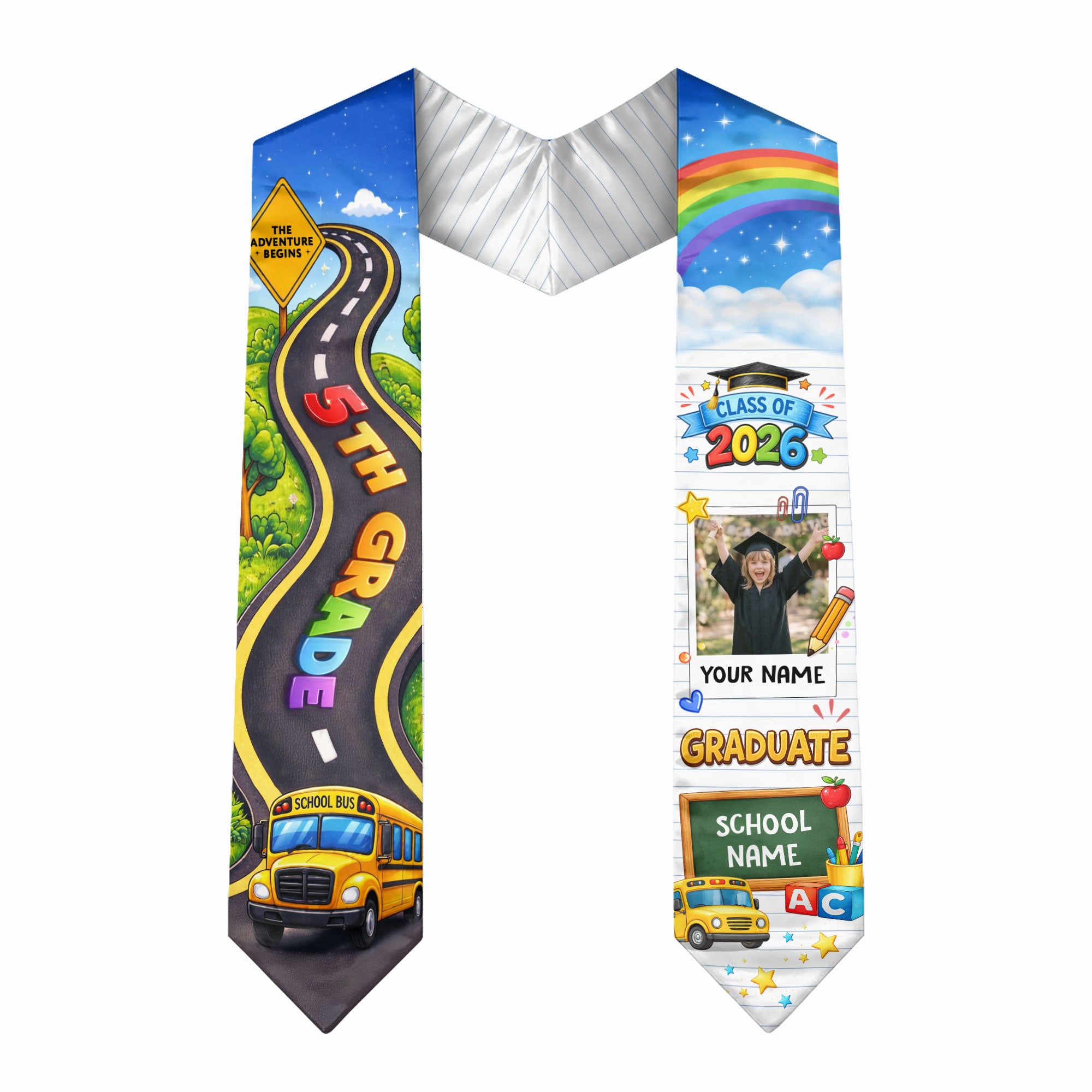 School Bus & Road Graduation Stole Kids - Personalized Photo Class of 2026