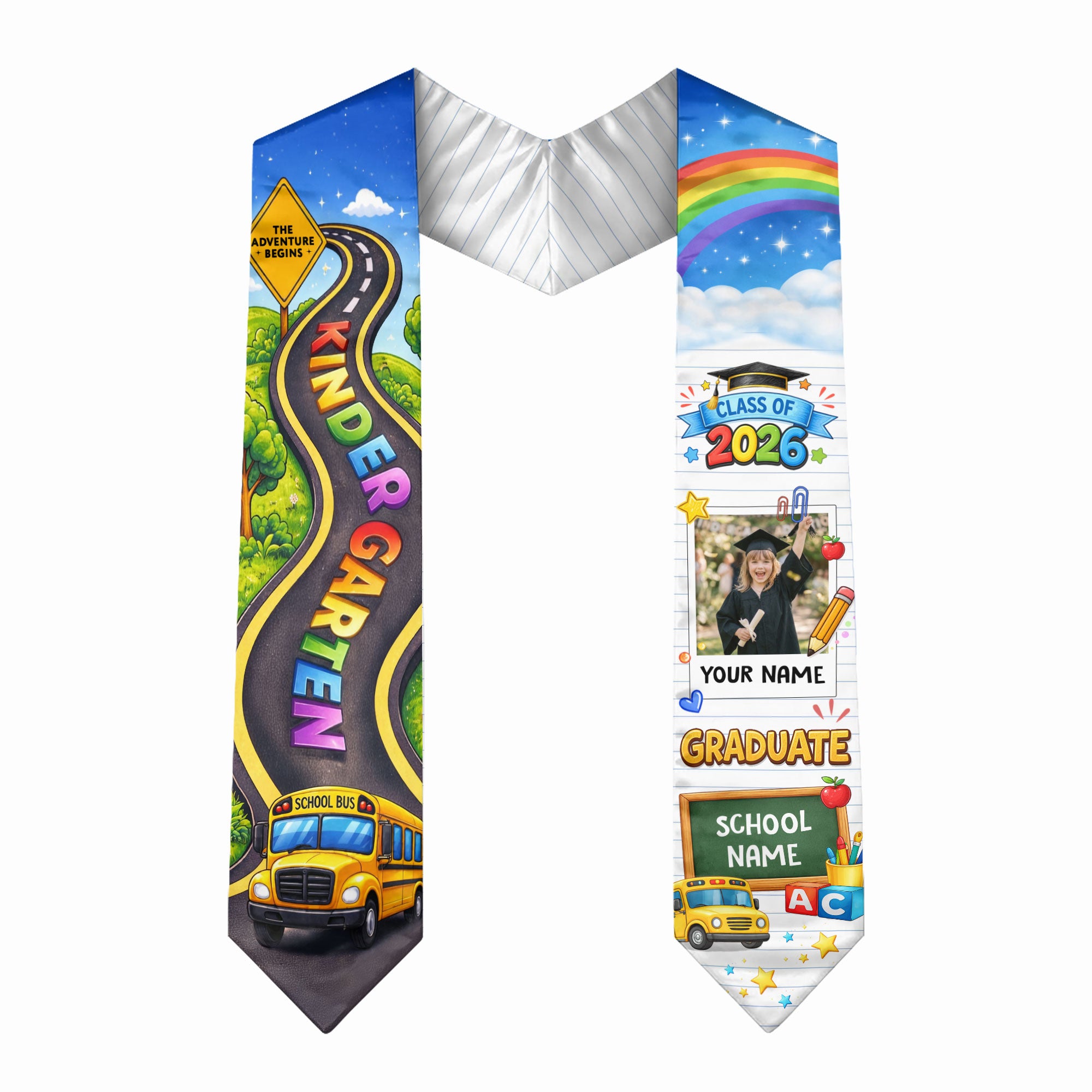School Bus & Road Graduation Stole Kids - Personalized Photo Class of 2026