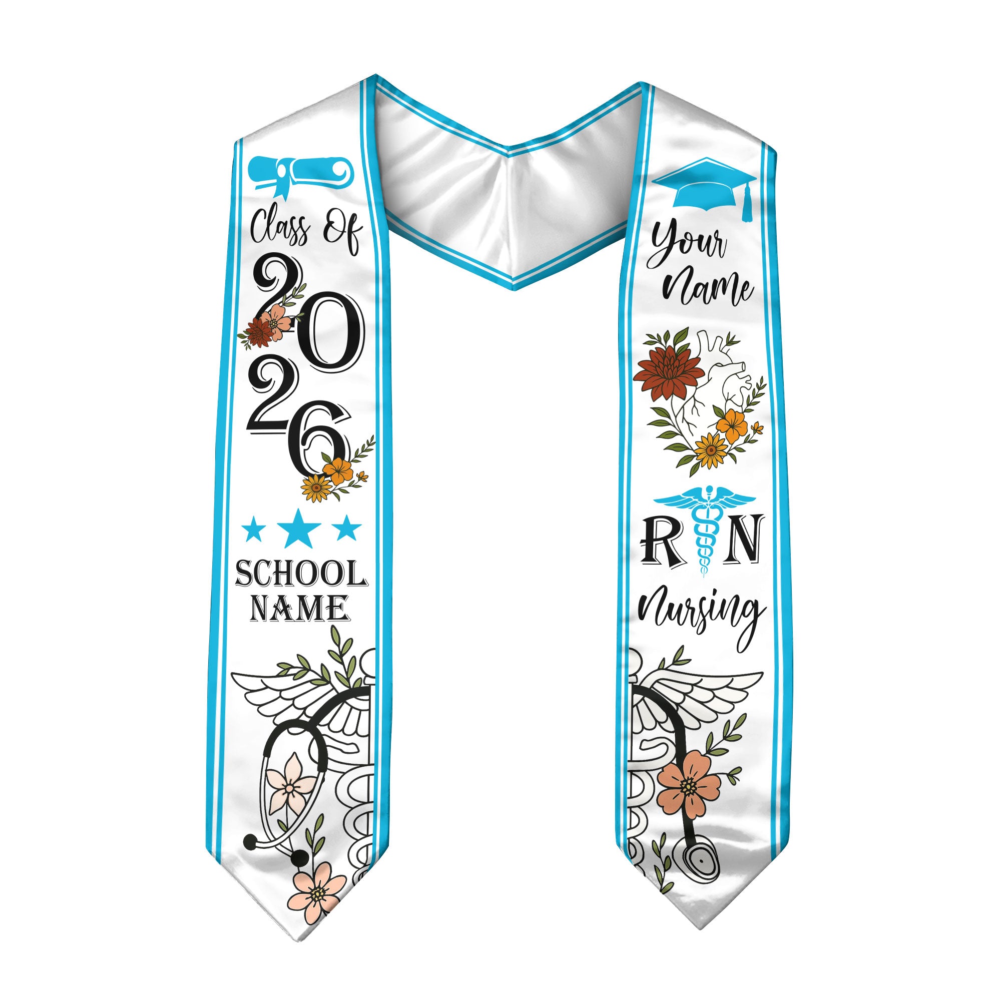 RN Nurse Graduation Sash 2026, Custom Nursing Stole, BSN Stole for Class of 2026
