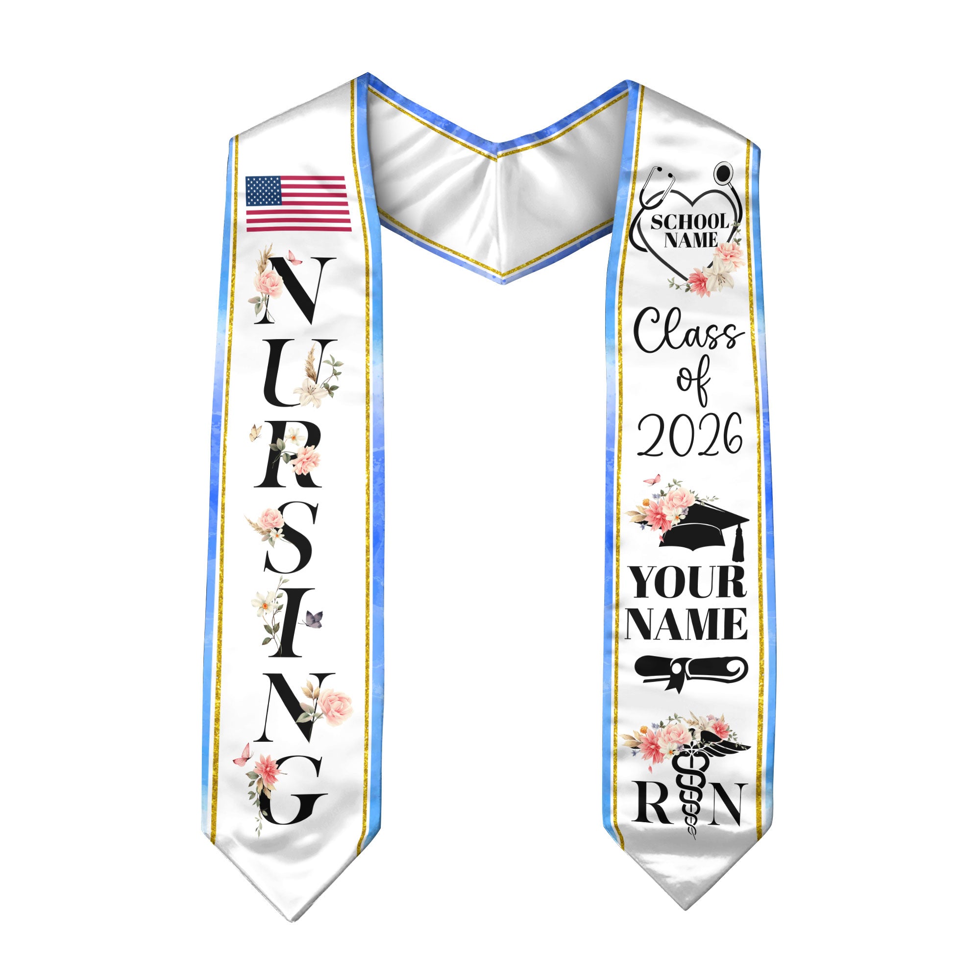 Customized Nursing Graduation Stole for RN Students, Professional Nurse Sash 2026