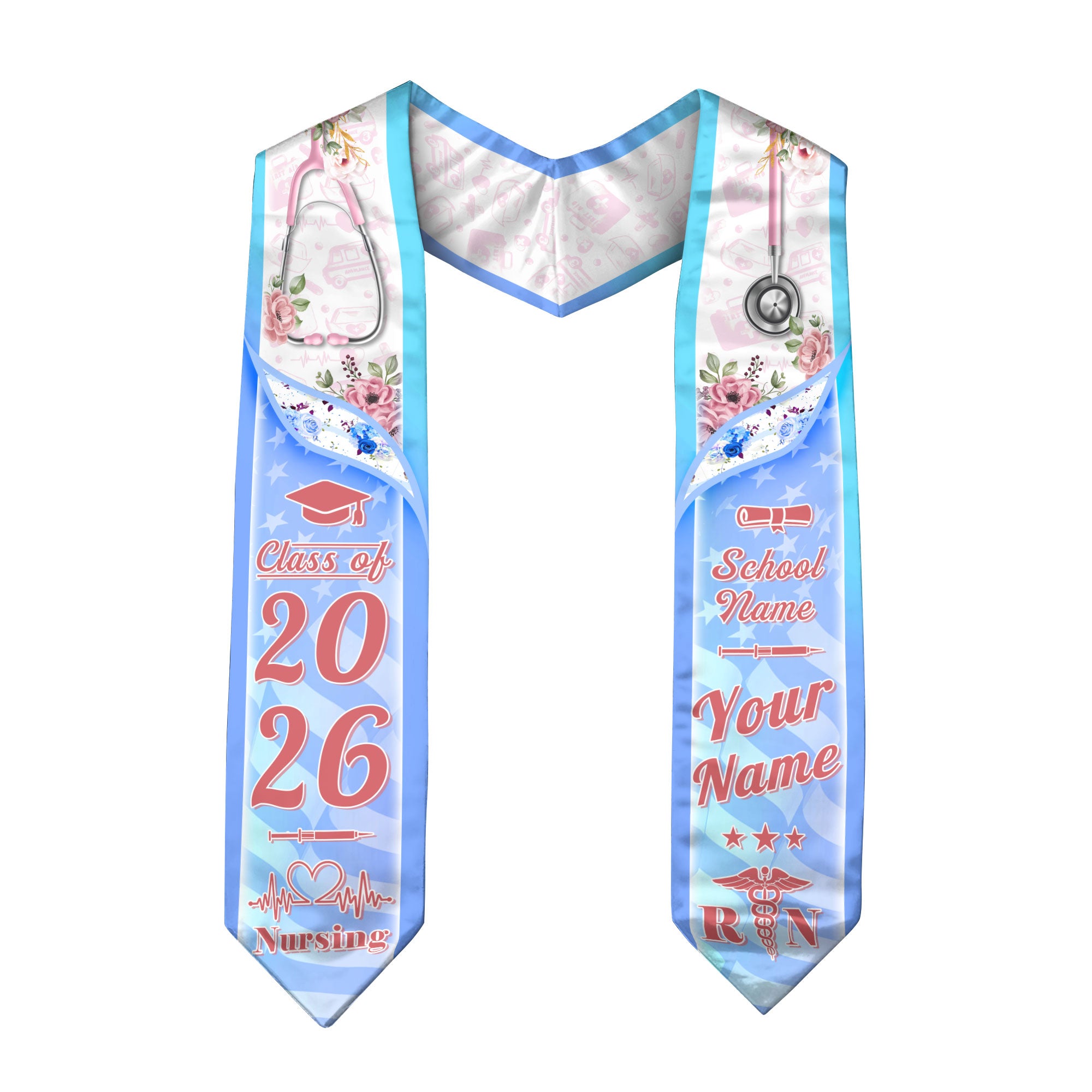 Customized Nursing Graduation Stole for Registered Nurses, BSN Celebration Sash 2026