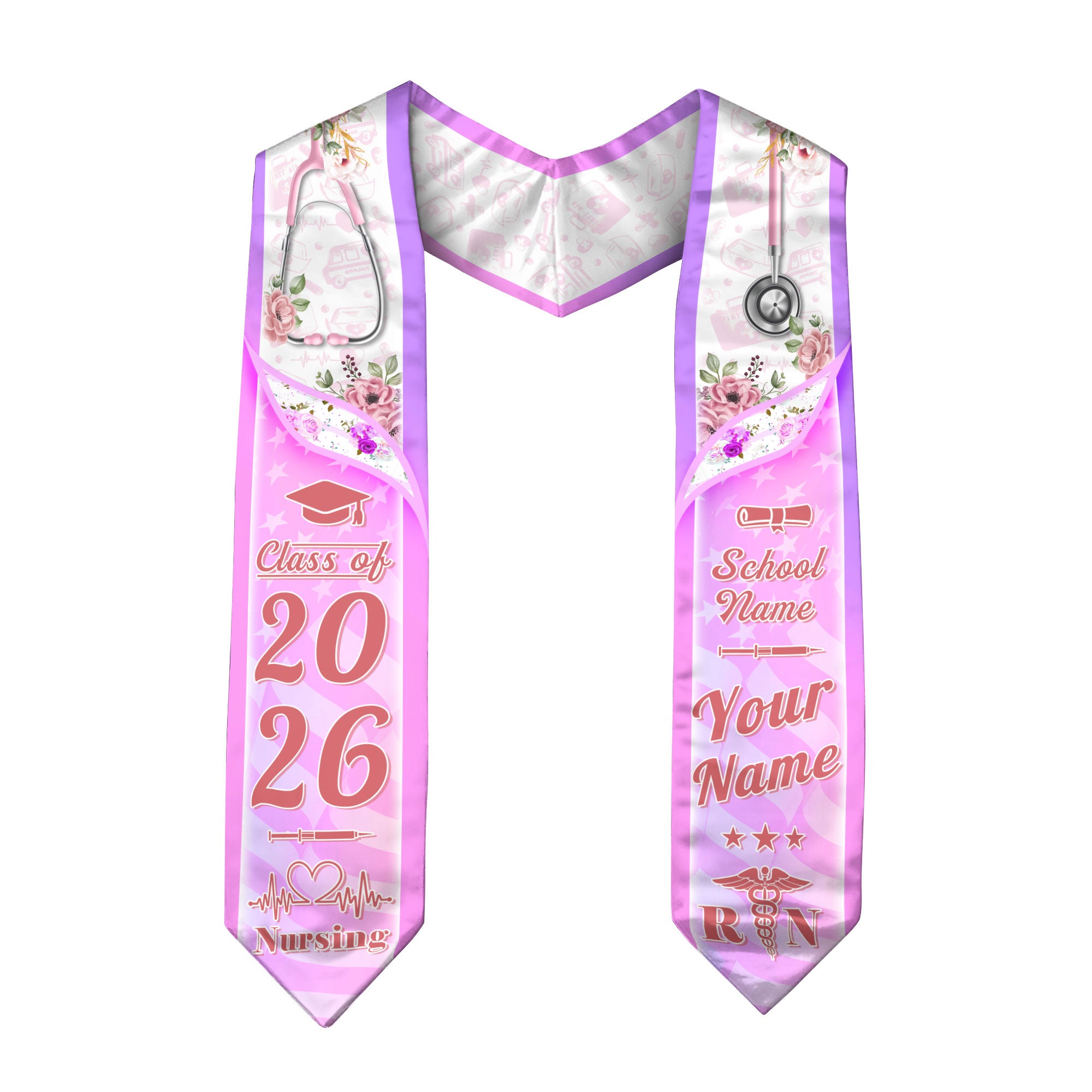 Customized Nursing Graduation Stole for Registered Nurses, BSN Celebration Sash 2026