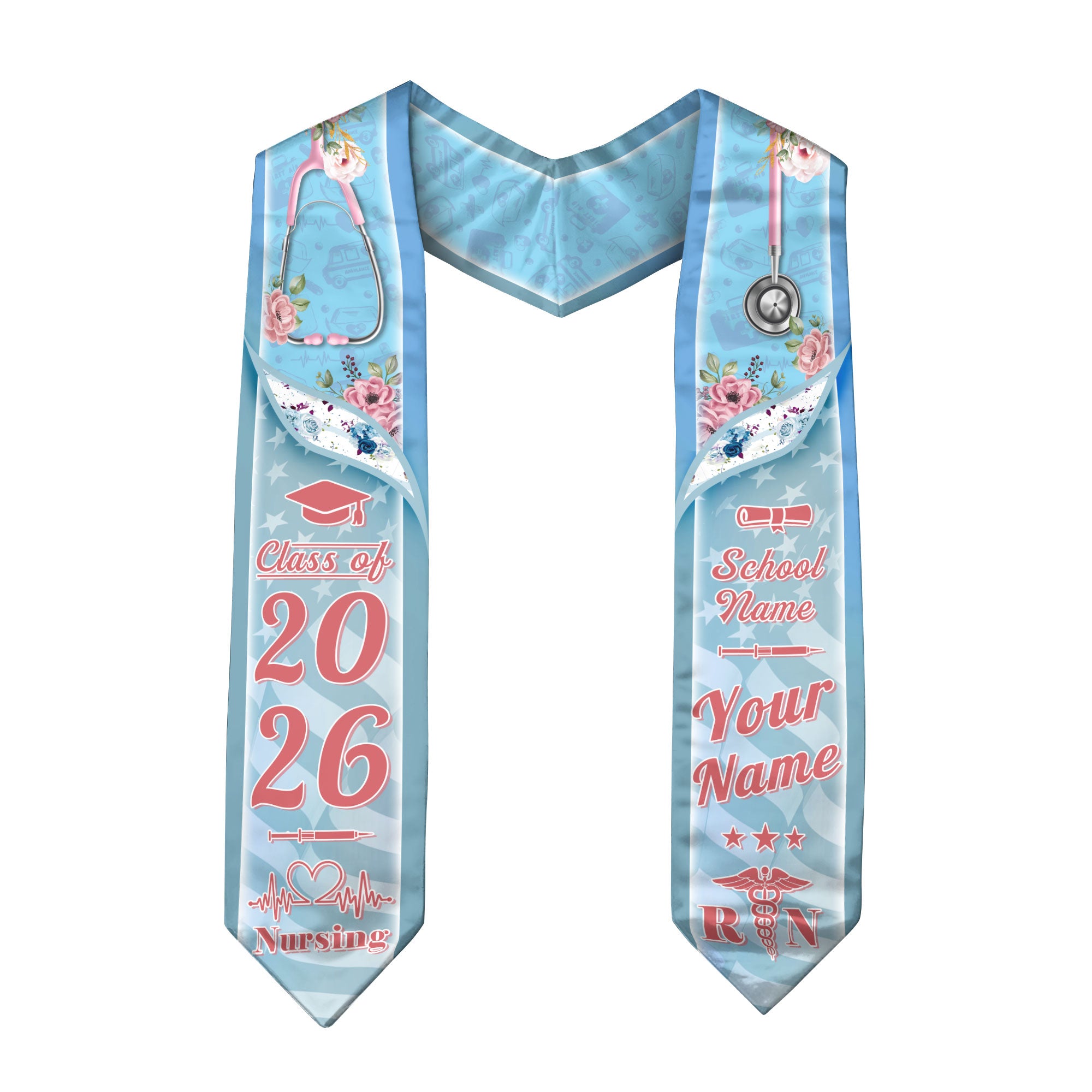 Customized Nursing Graduation Stole for Registered Nurses, BSN Celebration Sash 2026
