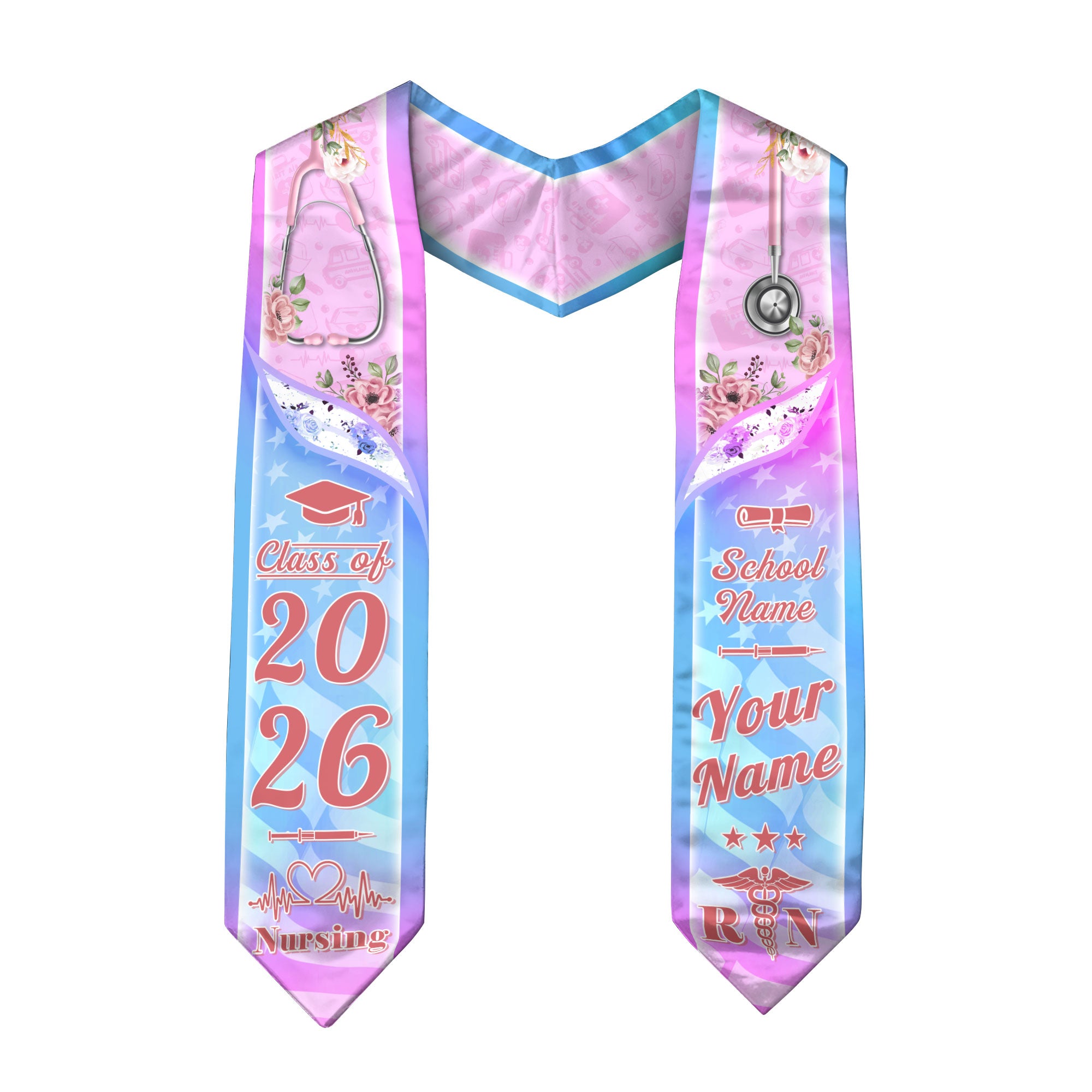 Customized Nursing Graduation Stole for Registered Nurses, BSN Celebration Sash 2026