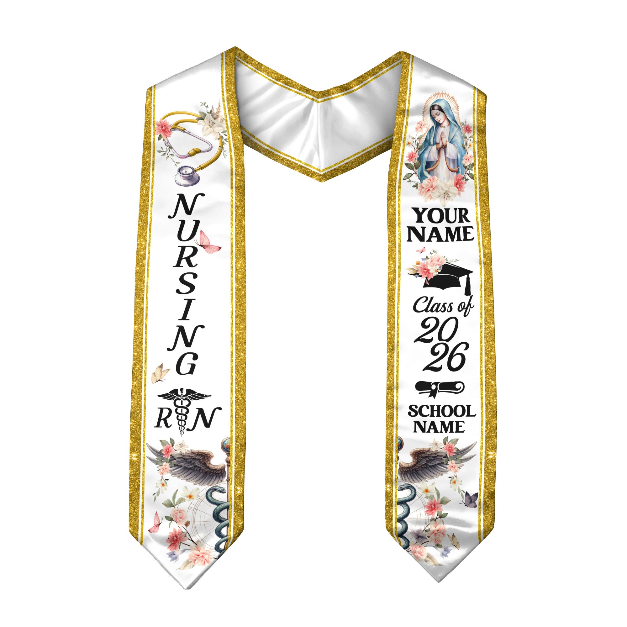 Customized RN and BSN Graduation Stole, Nursing Graduation Sash for Class of 2026