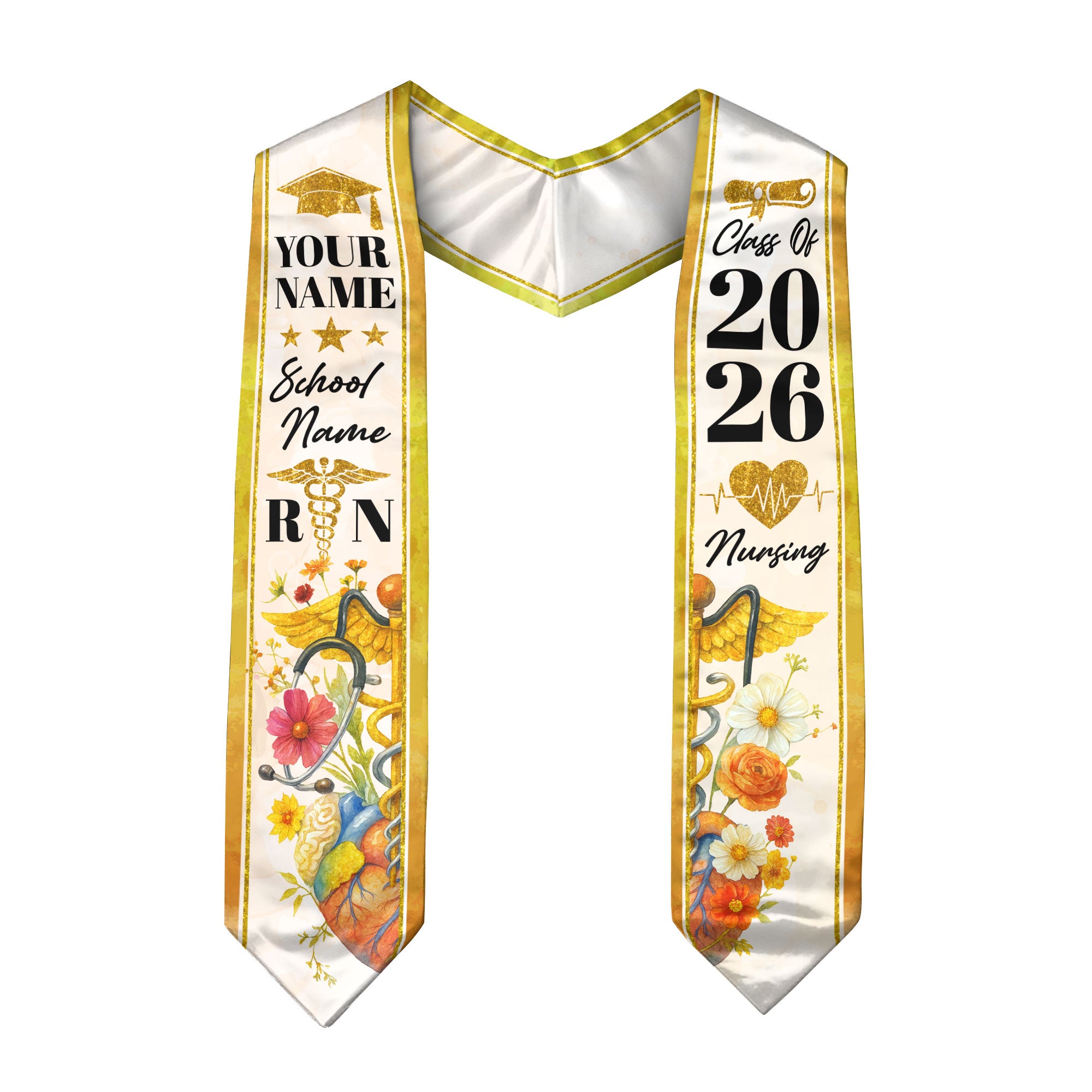 2026 Nursing Graduation Sash, Custom RN Nurse Stole, BSN Style for Class of 2026
