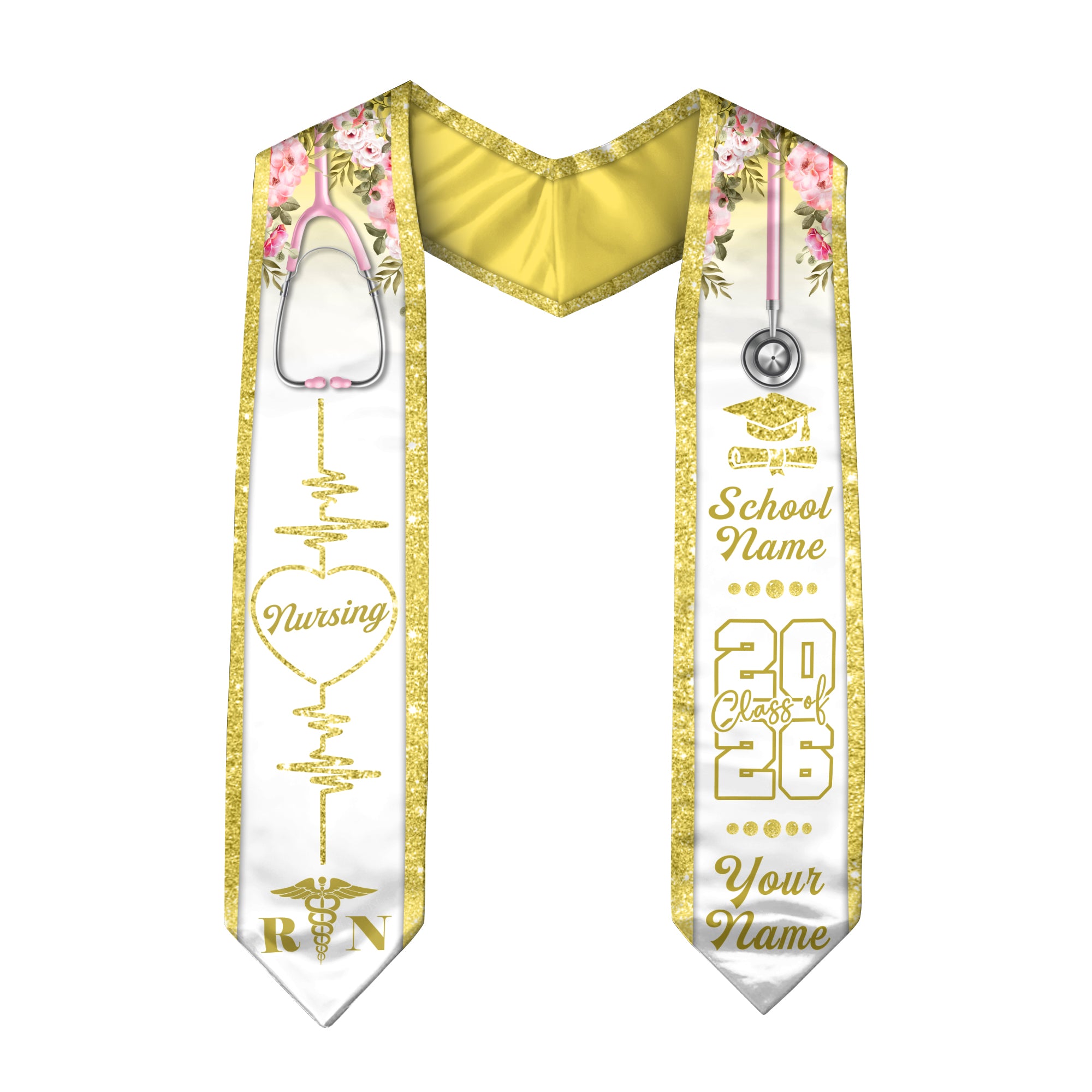 Customized RN Graduation Stole Designed for Nursing School Ceremonies, Class of 2026
