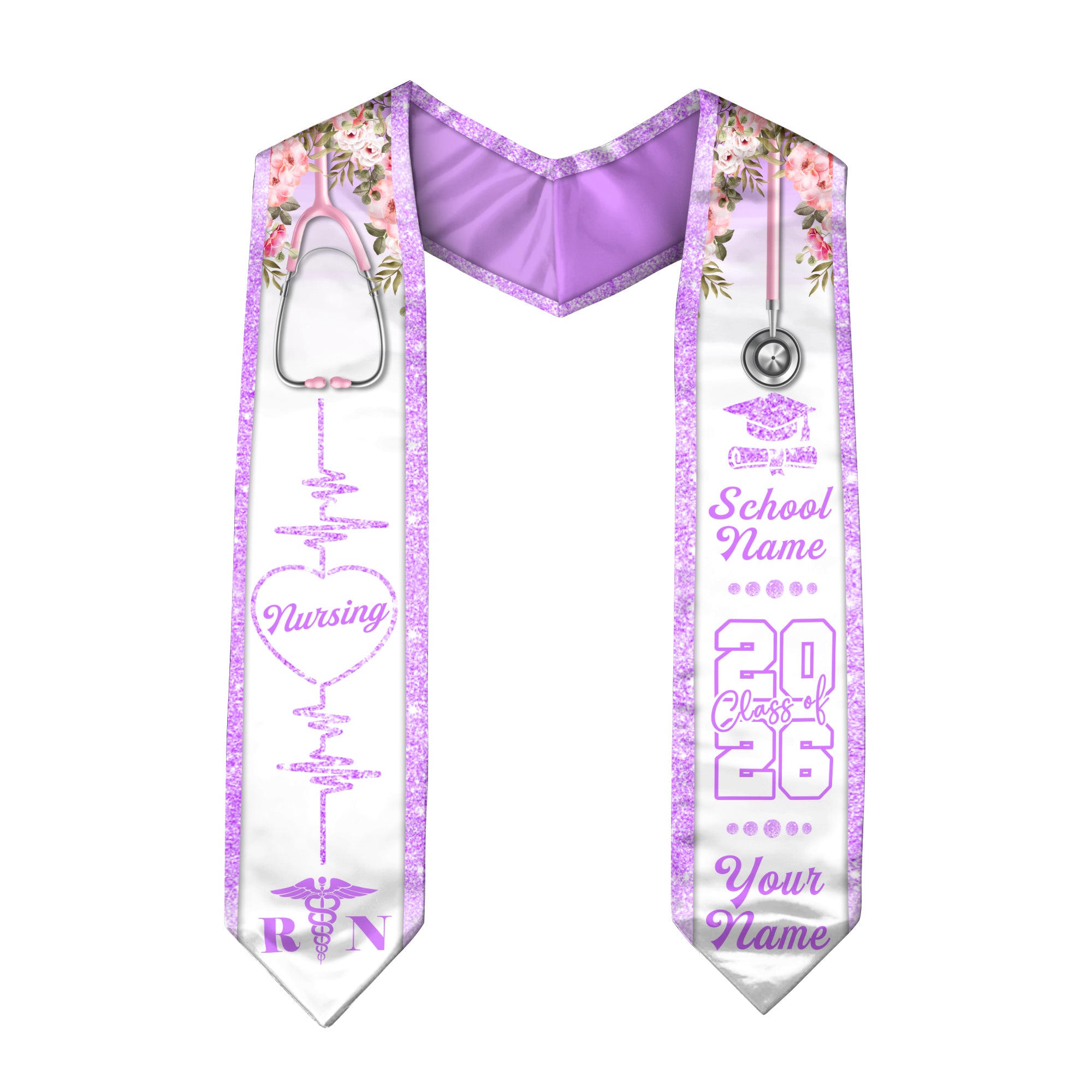 Customized RN Graduation Stole Designed for Nursing School Ceremonies, Class of 2026