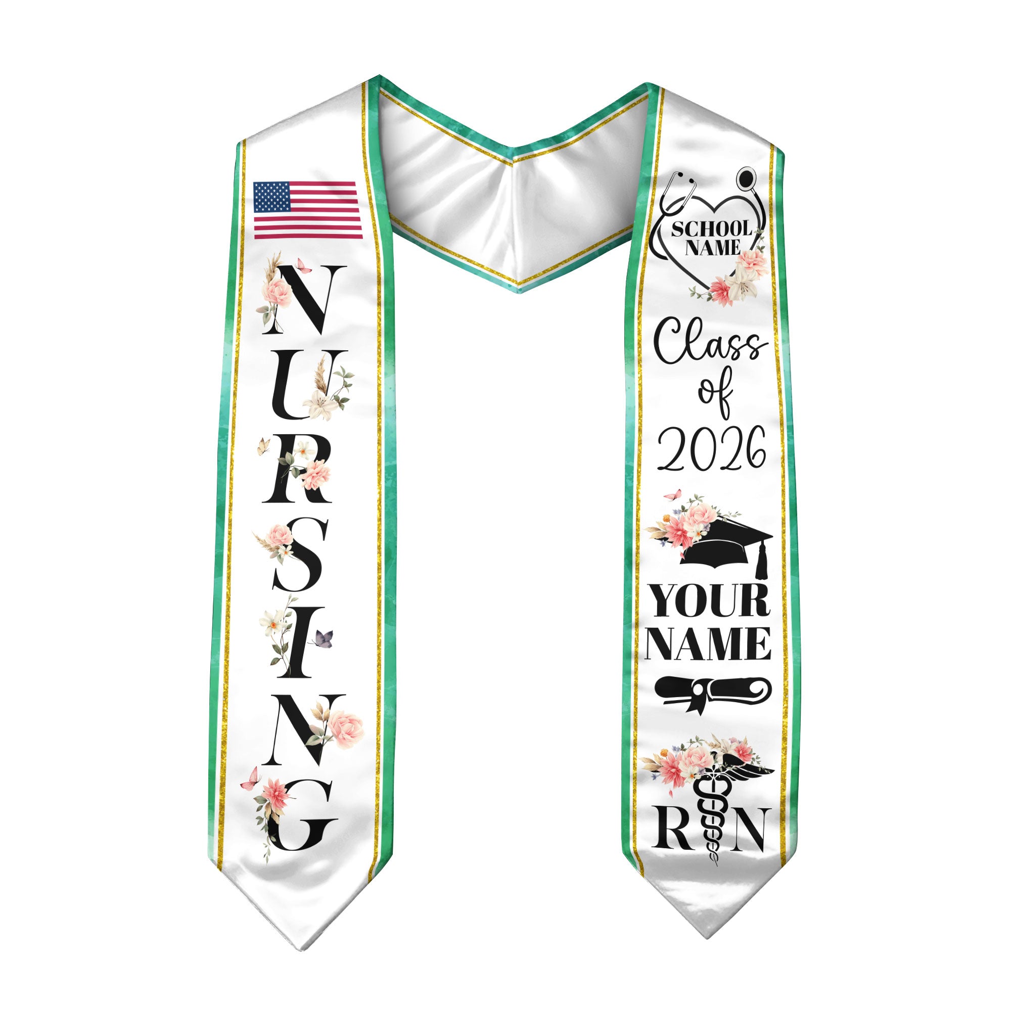 Customized Nursing Graduation Stole for RN Students, Professional Nurse Sash 2026