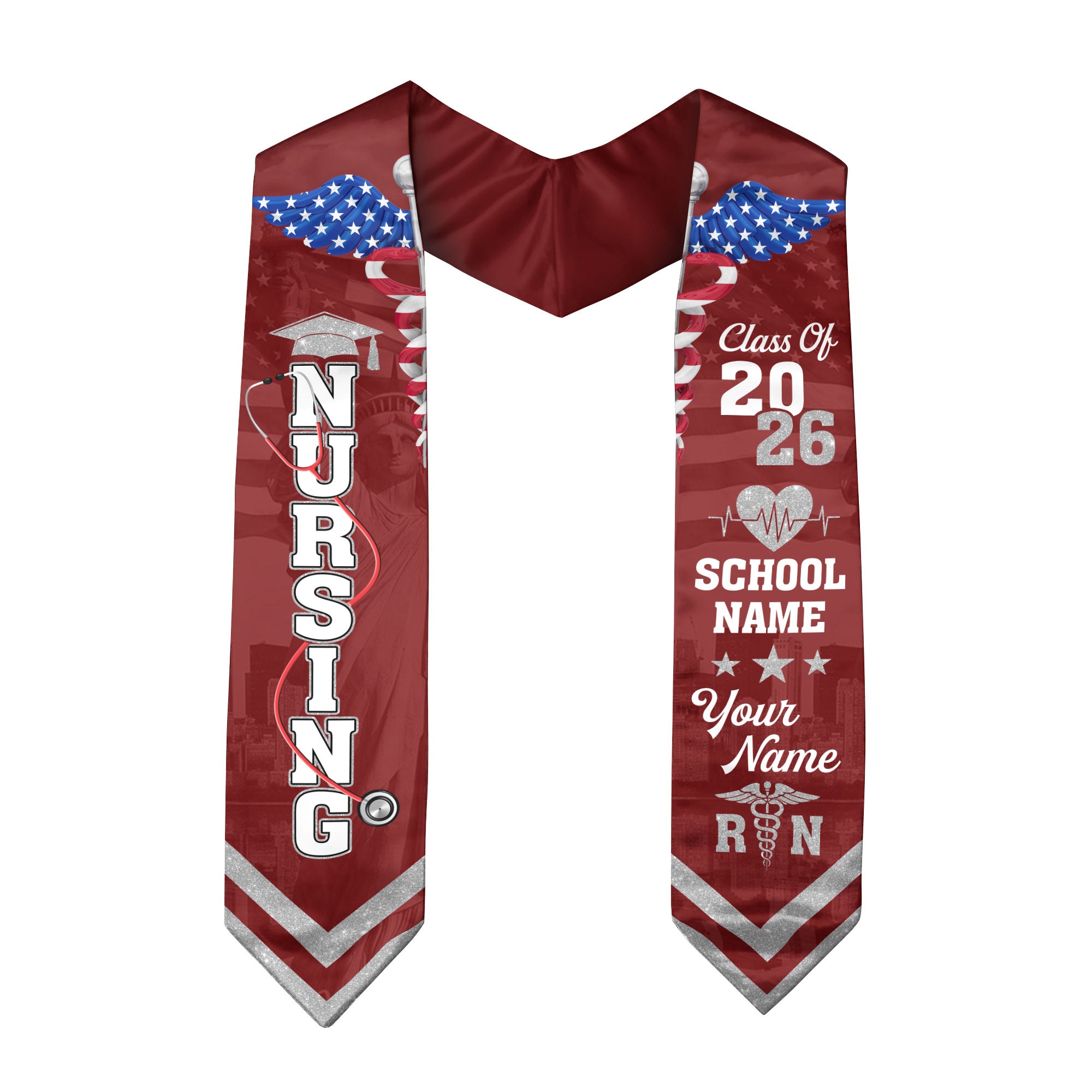 Customized Nursing Graduation Sash for RN Graduates, BSN Nurse Stole Class of 2026