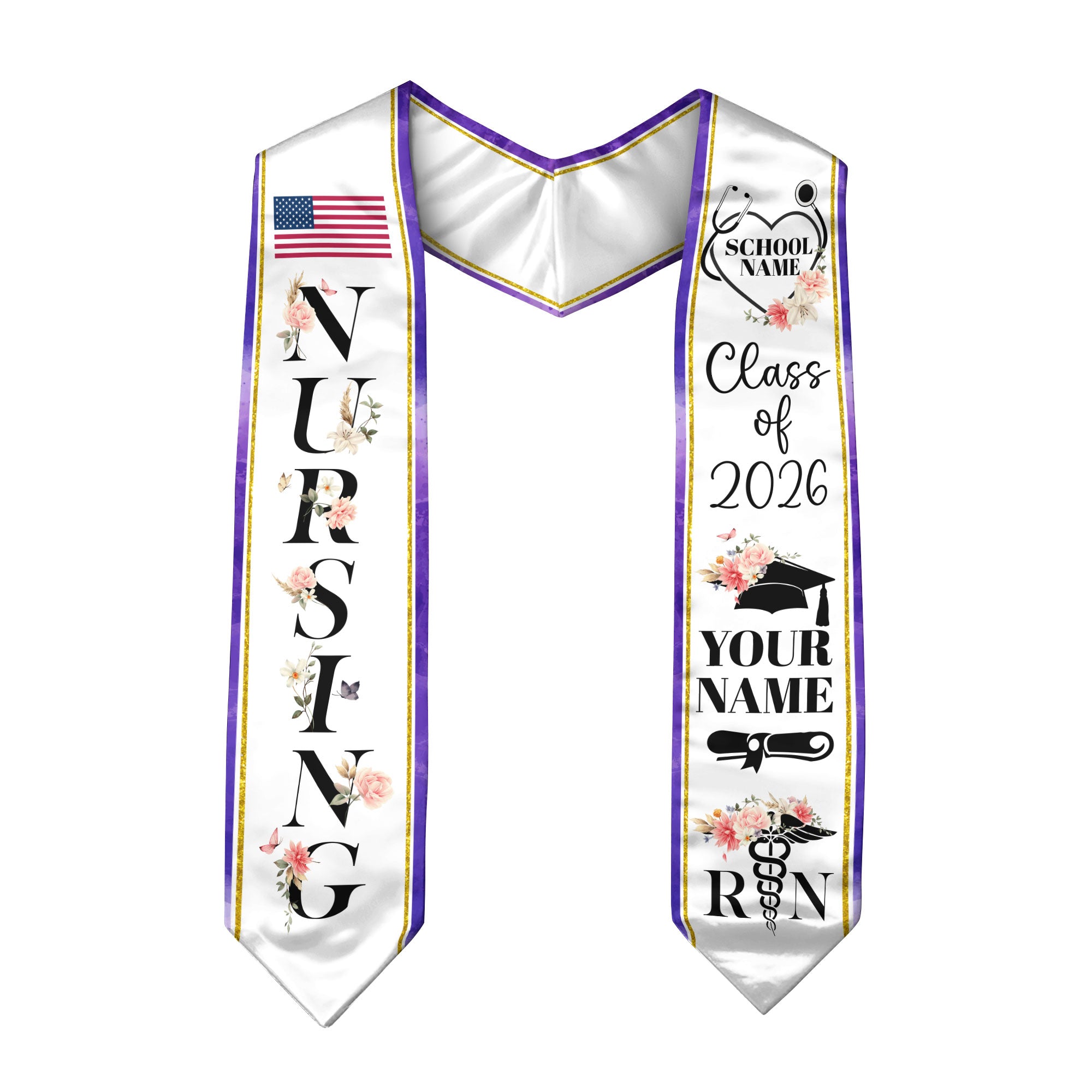 Customized Nursing Graduation Stole for RN Students, Professional Nurse Sash 2026