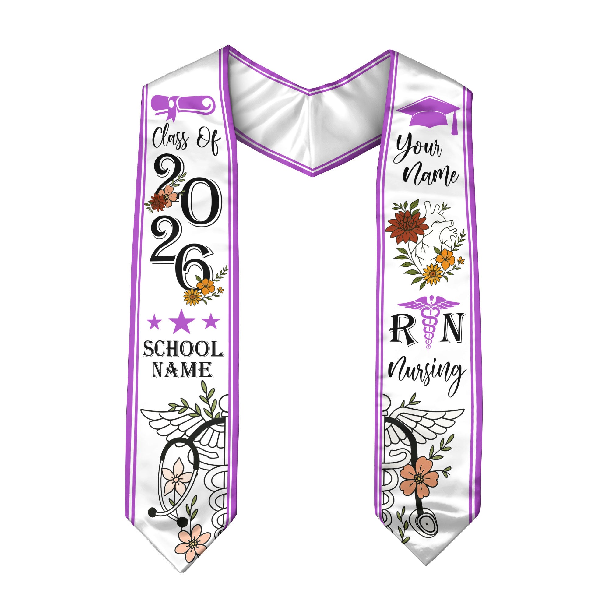 RN Nurse Graduation Sash 2026, Custom Nursing Stole, BSN Stole for Class of 2026