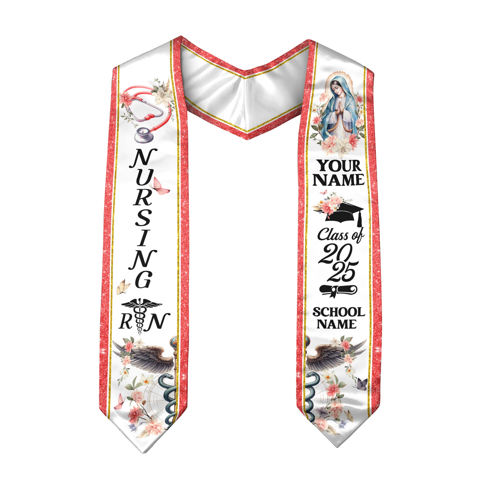 Customized RN and BSN Graduation Stole, Nursing Graduation Sash for Class of 2026