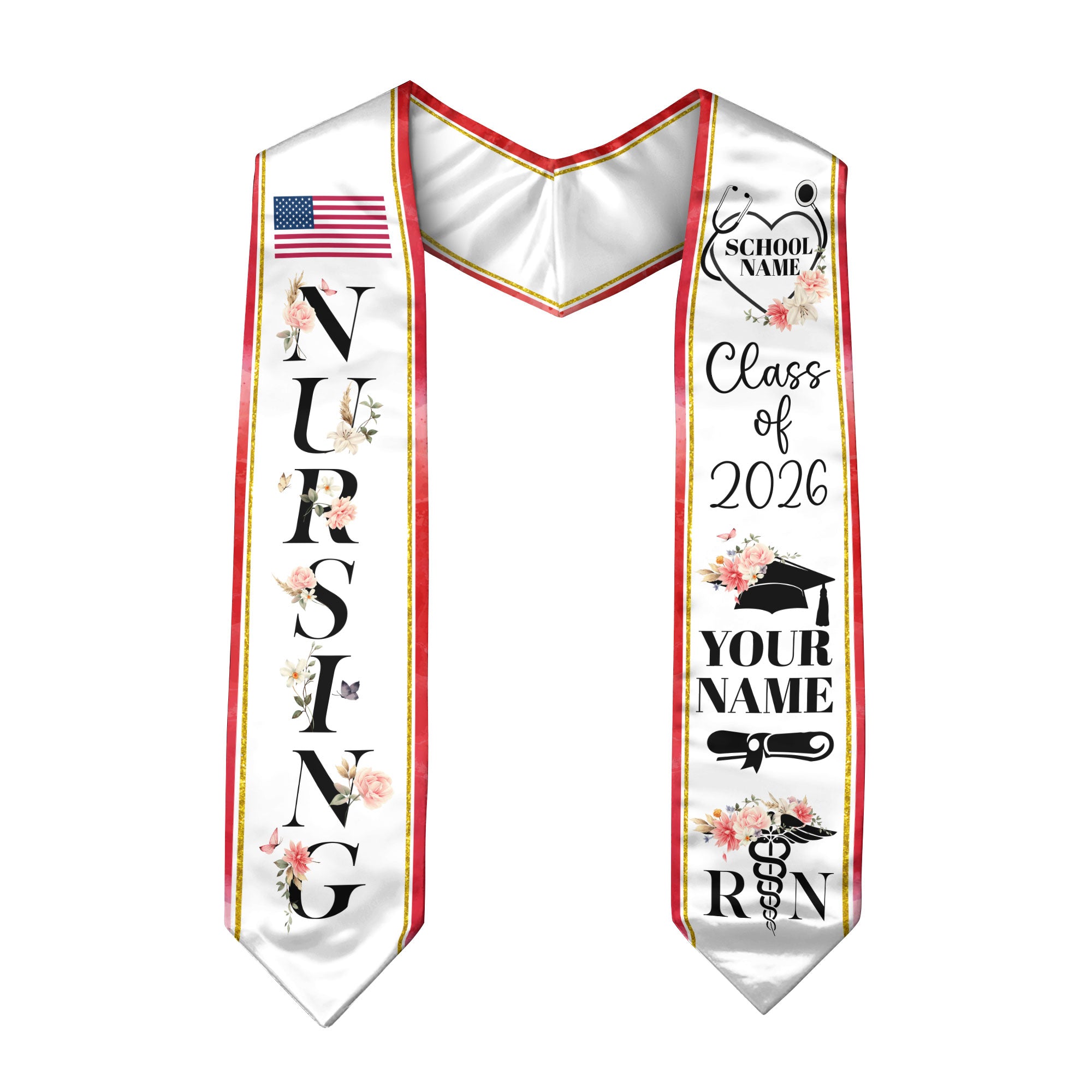 Customized Nursing Graduation Stole for RN Students, Professional Nurse Sash 2026