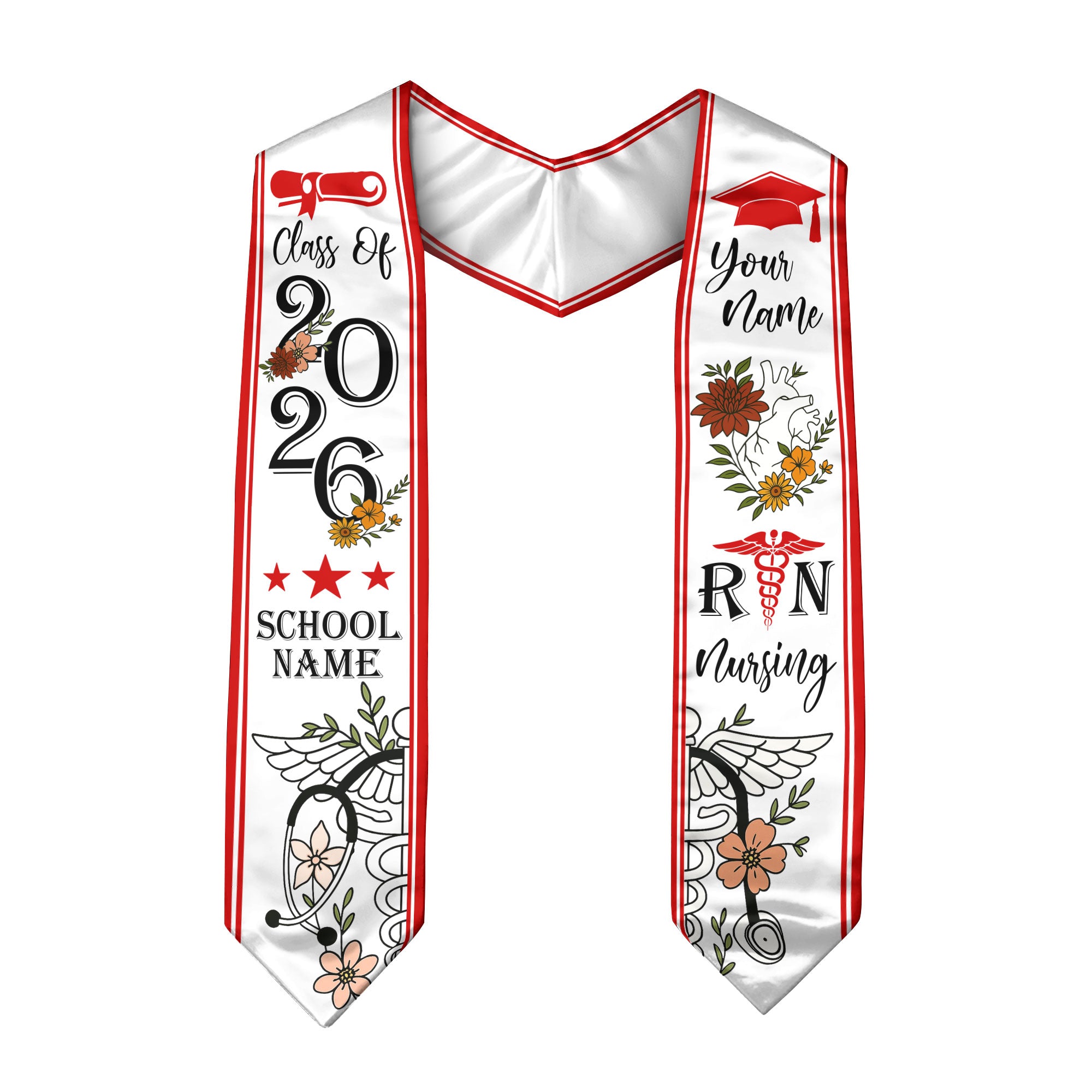 RN Nurse Graduation Sash 2026, Custom Nursing Stole, BSN Stole for Class of 2026